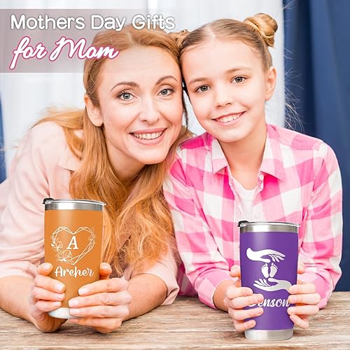 Miniatura 4 de Vasos personalizados para mamá con nombres, vaso personalizado de acero inoxidable de doble pared de 20 onzas, taza de café de viaje personalizada