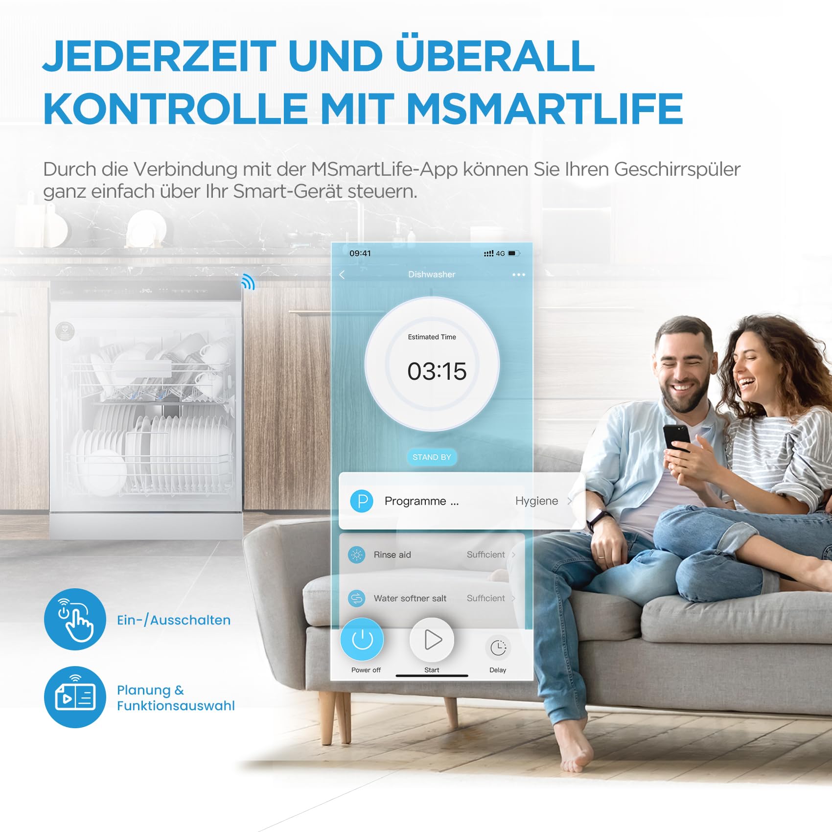 Midea Spülmaschine 60cm Freistehend & Unterbaufähig 14 Maßgedecke Weiß | EEK C, 44 dB Leise, Ion Dishfresh, Dualzone Wash, AquaStop, Startzeitvorwahl, WLAN-fähig, Geschirrspüler mit Besteckschublade
