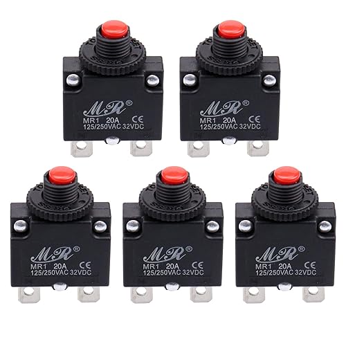 RKURCK Interruptores térmicos de 20 amperios, 125250 V CA 32 V CC, botón de reinicio manual, protector de sobrecarga, interruptor de disyuntor de 20