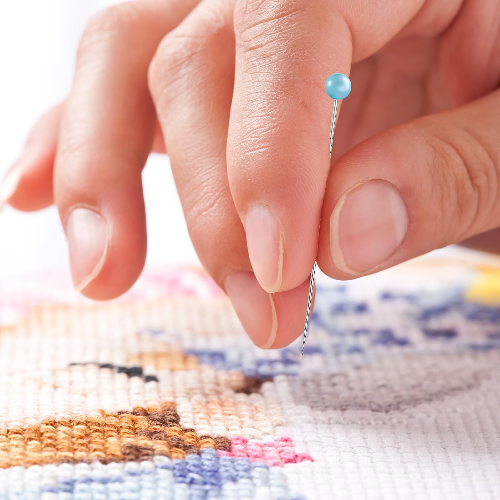 500 Stück Nähnadeln, Quiltnadeln, 4,4 cm, gerade, lange blaue Glas-Kugelkopf-Nähnadeln für Stoff, Edelstahl-Schneiderei zum Nähen, Basteln, Schmuckherstellung, DIY