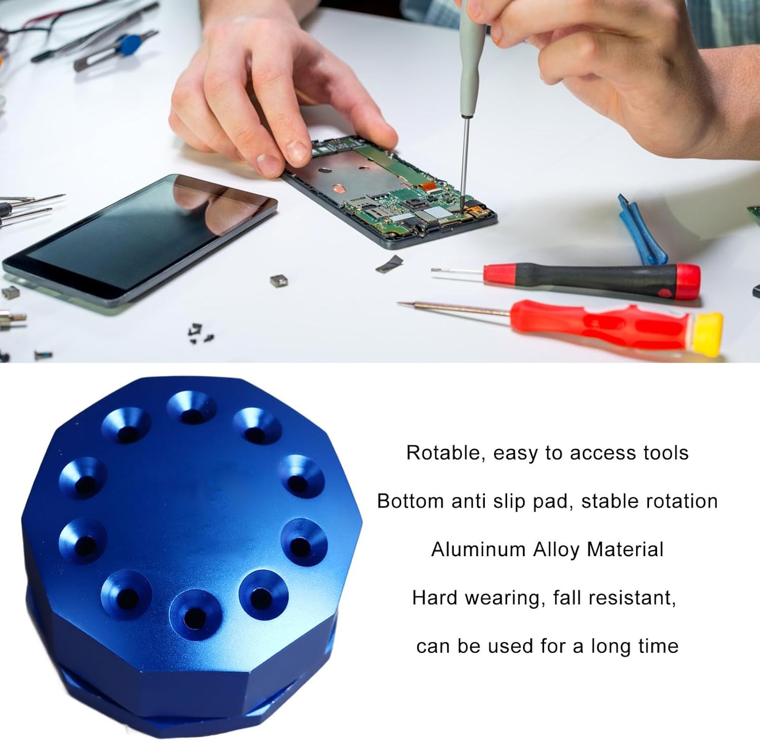Fafeicy Aluminum Alloy Screwdriver Storage Rack Holder, Compact Rotating Organizer for Screwdrivers, Tweezers, Chip Pickups to Organize Your Tools, FAFEICYHU0GVAN4K5