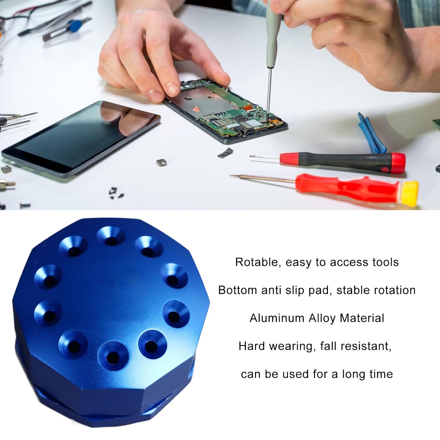 Rotating Screwdriver Storage Rack Aluminum Alloy Organizer Holder Space Saving Design with Anti Slip Pad Multi Purpose for Screwdrivers Tweezers Chip Pickups