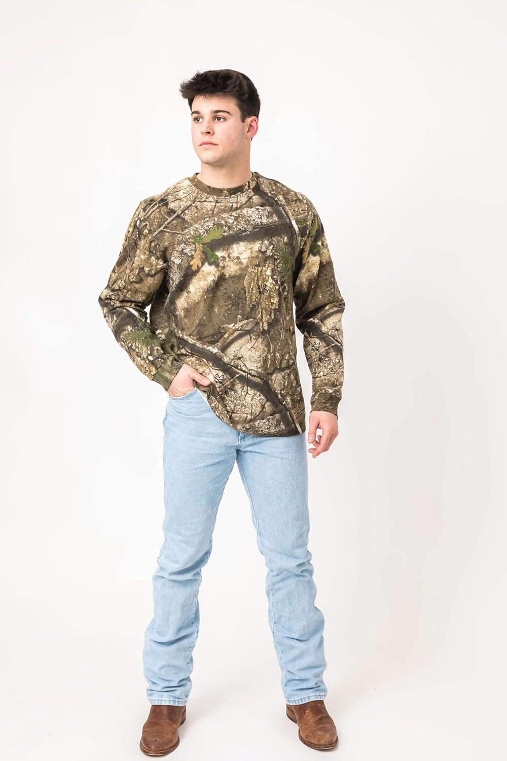 Realtree Camo Long Sleeve Hunting Shirt – Midweight 100% Cotton Tee with Ribbed Cuffs – Ideal for Outdoor & Workwear