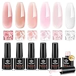 modelones Builder Nail Gel Polish Set, Base Colors Jelly Nude Pink Hard Strengthener Rubber Gel Polish 8-in-One Extension LED Nail Lamp Cured 6 Colors