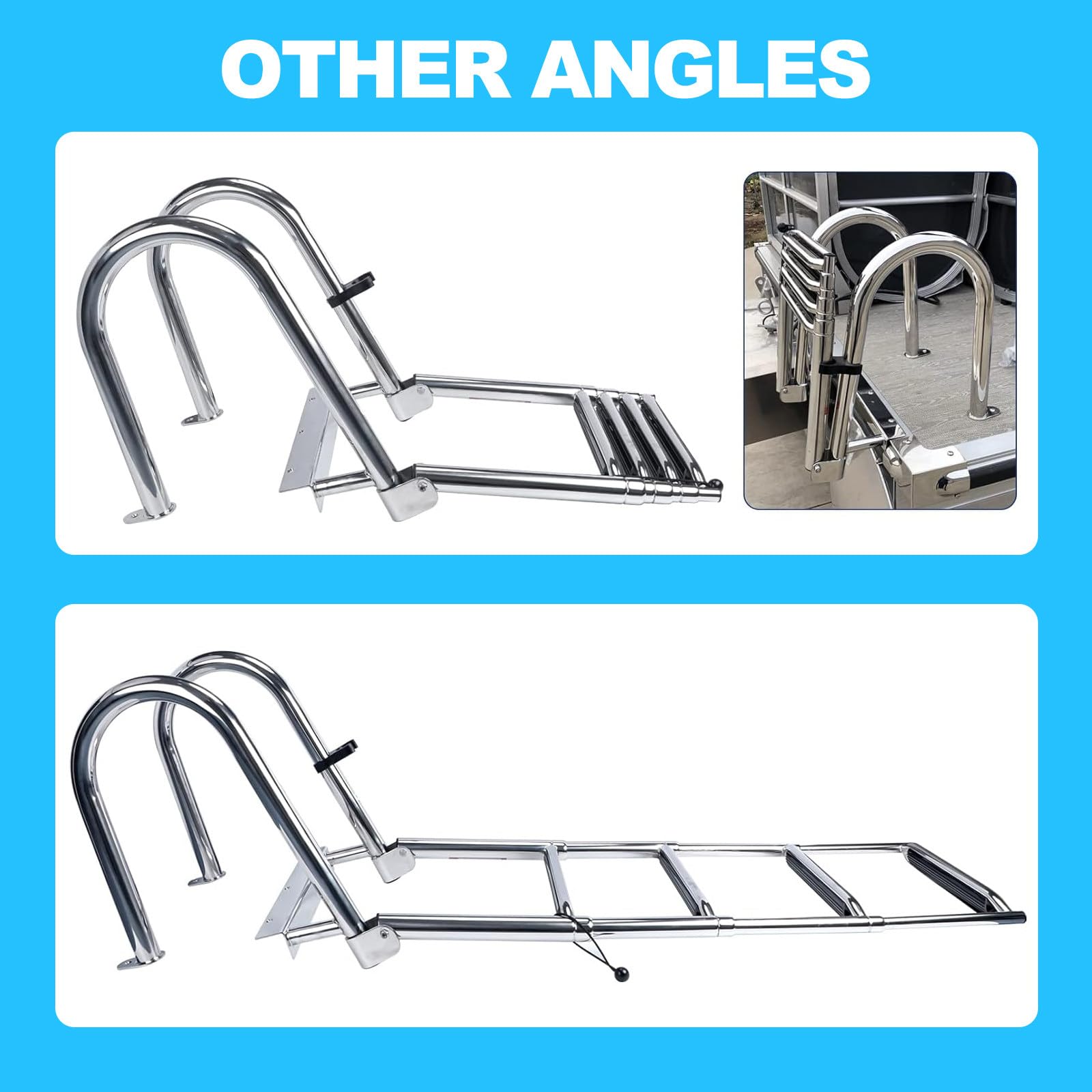 4 Gradini Scaletta Bagno Scaletta Barca Inox, Scalette Piscina Pieghevole con Corrimano E Ampia Pedaliera Ponte Galleggiante per Piscina/Piscina Barca, Ingresso Poppa Marina