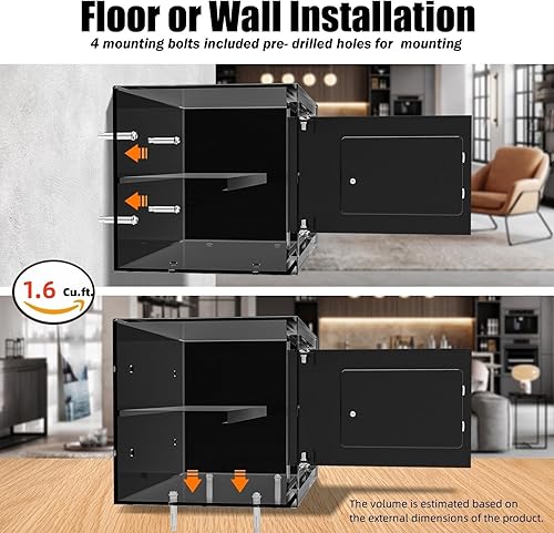 Miniatura 5 de 1.2 pies cúbicos Caja de seguridad PATRON con llave, caja de seguridad digital para el hogar, caja fuerte para el hogar, caja fuerte de pared con