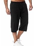Men's Long Linen Shorts Below Knee Pocketed 3/4 Summer Drawstring Capri Pant