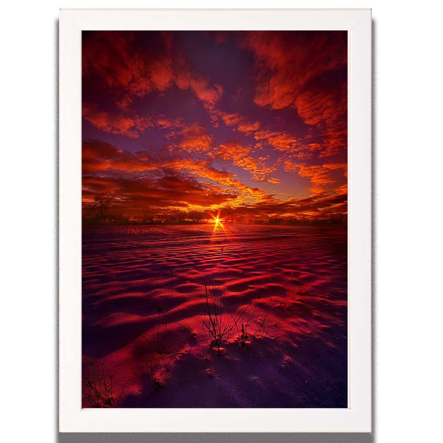 Frame It Up Mechanically Handcrafted Gloss Laminated Premium Hanging Great Mountainside Sunset View Photo Frame 12" by 18" – White (30.48 cm x 45.72 cm, White)