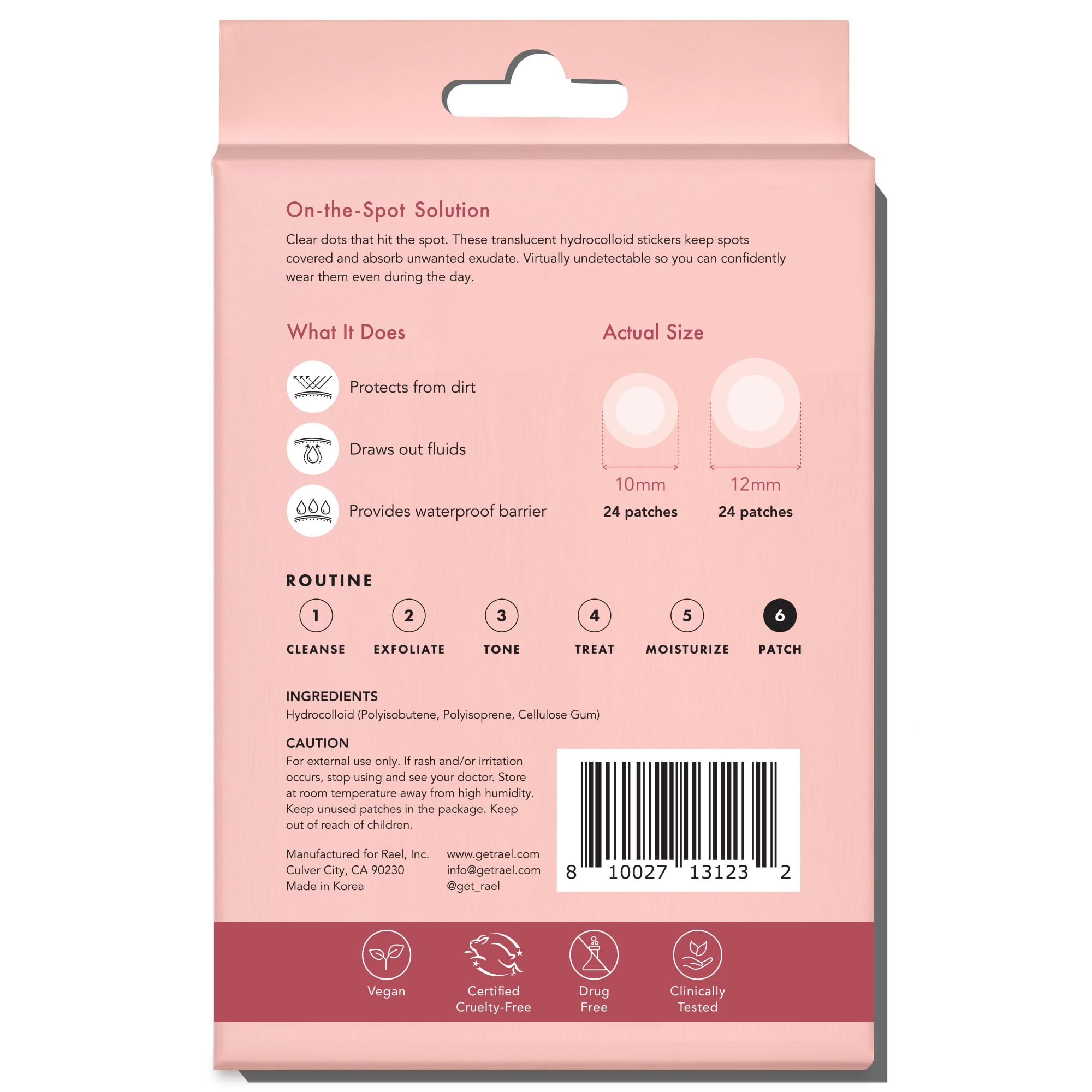 Rael Miracle Invisibili Patch Brufoli - Idrocolloide Pimple Patches, Cerotti Brufoli Viso, Anti Acne, 2 Taglie, Vegano, Cruelty Free (96 Pezzi)