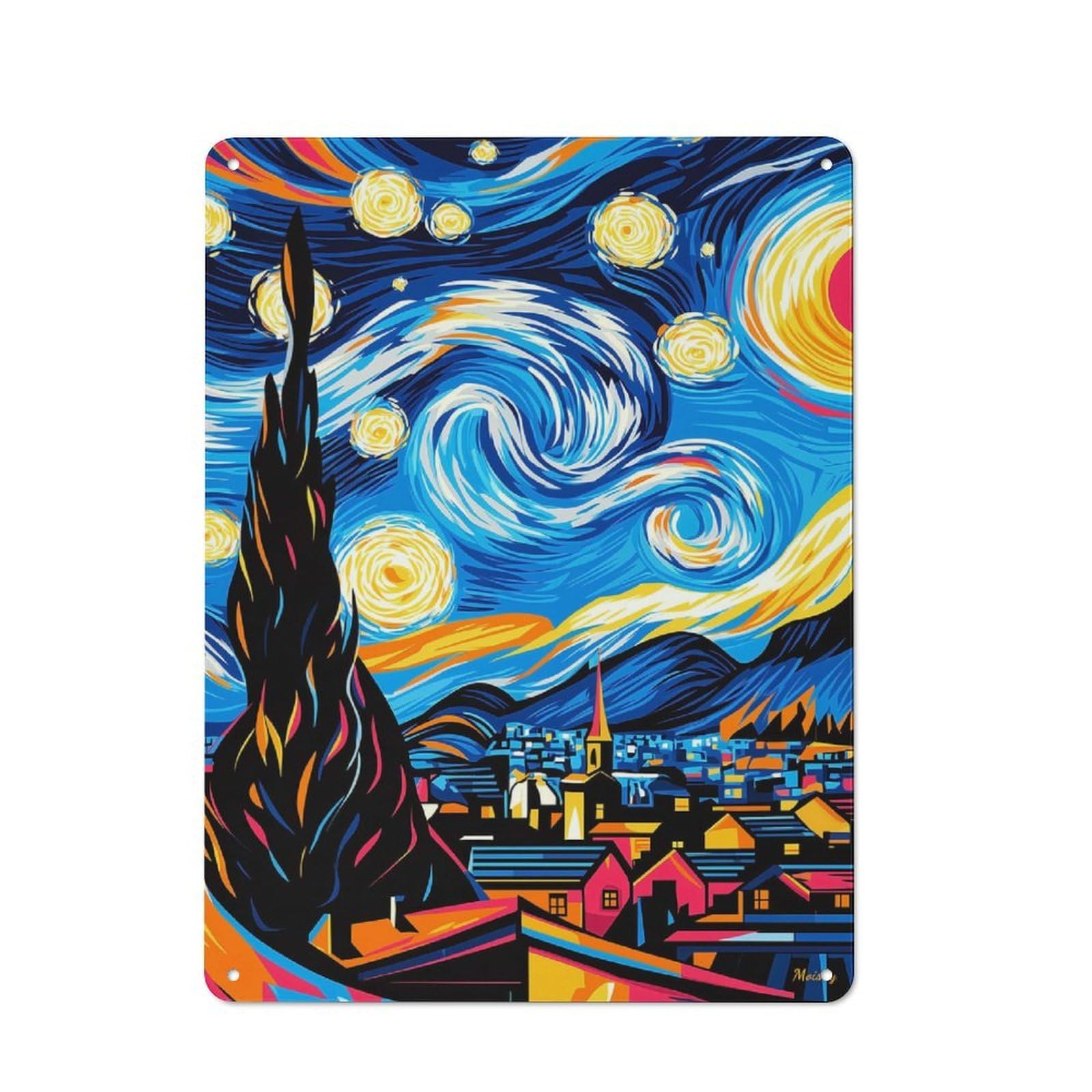Junmoney Starry Night Reimagined Vintage Tin Sign 40X30cm With For Home Office Or Studio, For Home Office Decor Fans