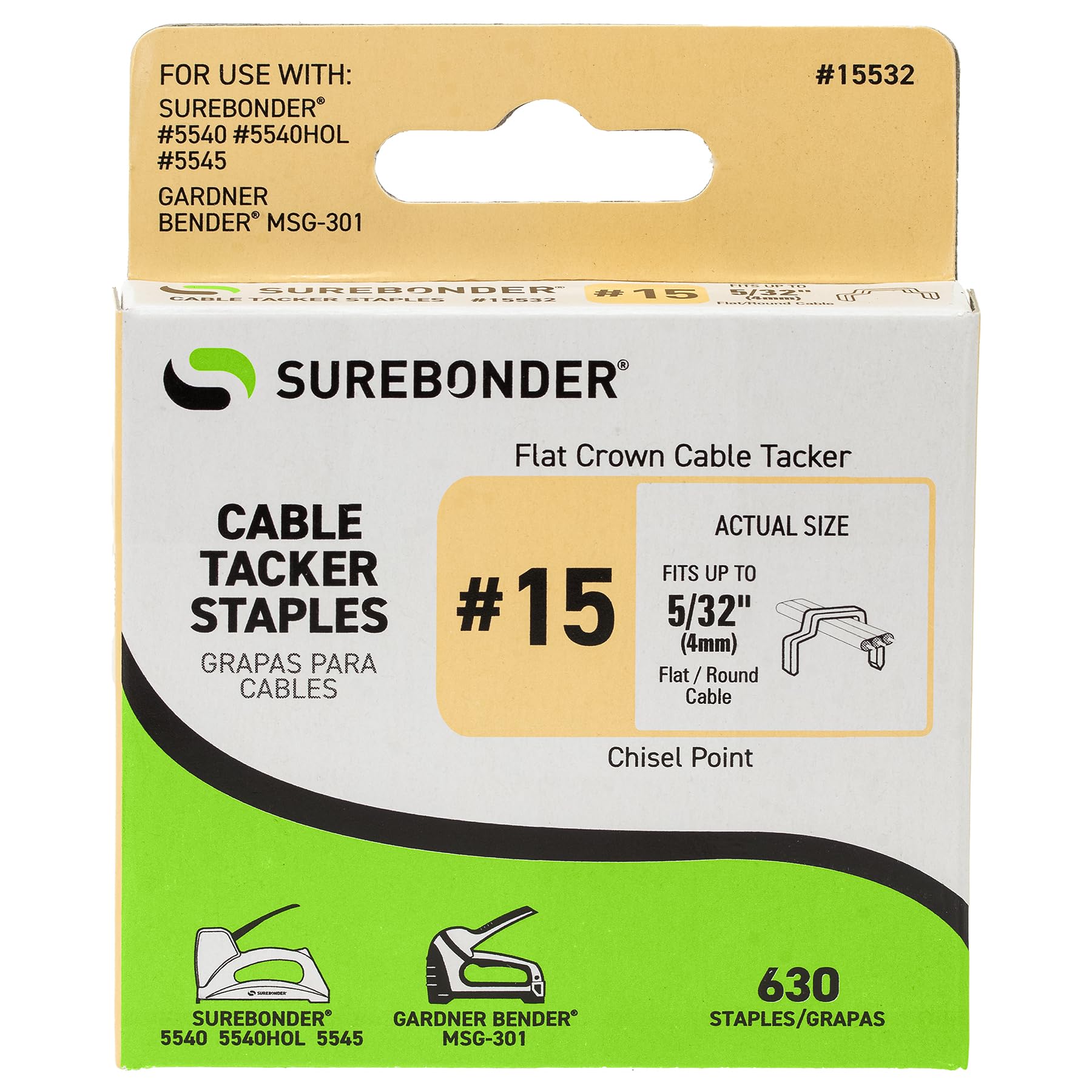 #15 Flat Crown Cable Tacker Staples - 630 ct.