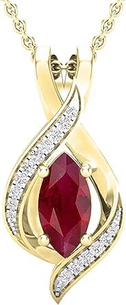 Dazzlingrock Collection 10X5 MM Marquise Lab Created Gemstone &amp; Round Natural White Diamond Ladies Infinity Pendant (Gold Chain Included), 14K Gold, Lab Created Ruby Diamond Yellow Gold, Created Ruby Diamond,