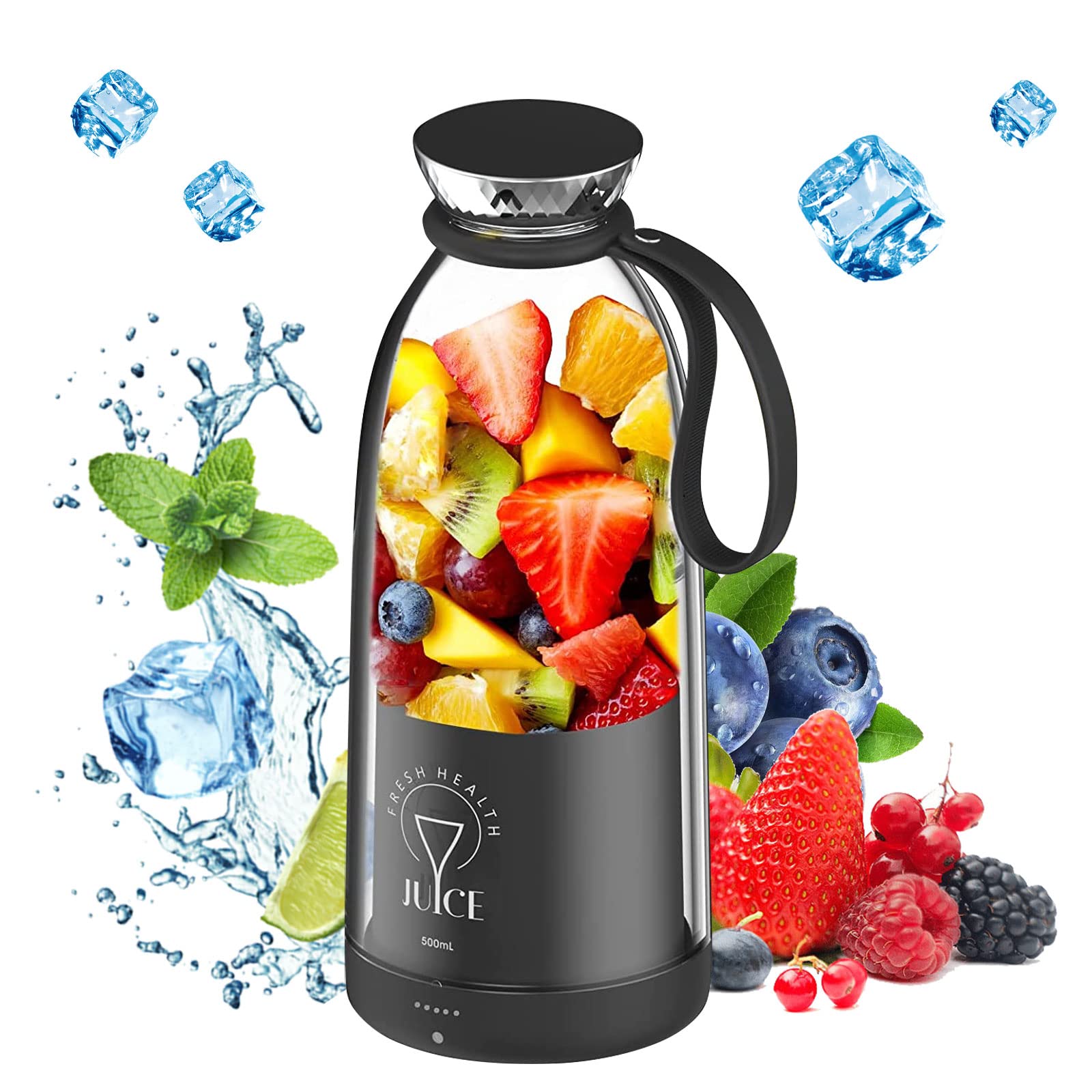 Smoothie Maker To Go Mixer, 500 ml, mixeur rechargeable portable, mixeur personnel multifonction avec 6 lames en acier inoxydable, bouteille de jus frais pour shakes, jus, smoothie, voyage