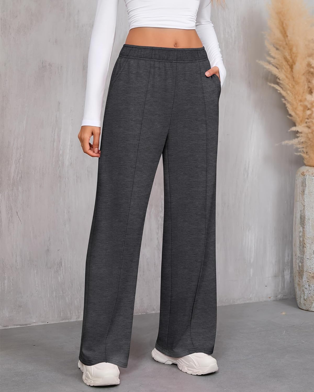 Neer Women's Wide Leg Sweatpants Elastic High Waist Baggy Straight Leg Lounge Pants Athletic Joggers with Pockets - Image 4