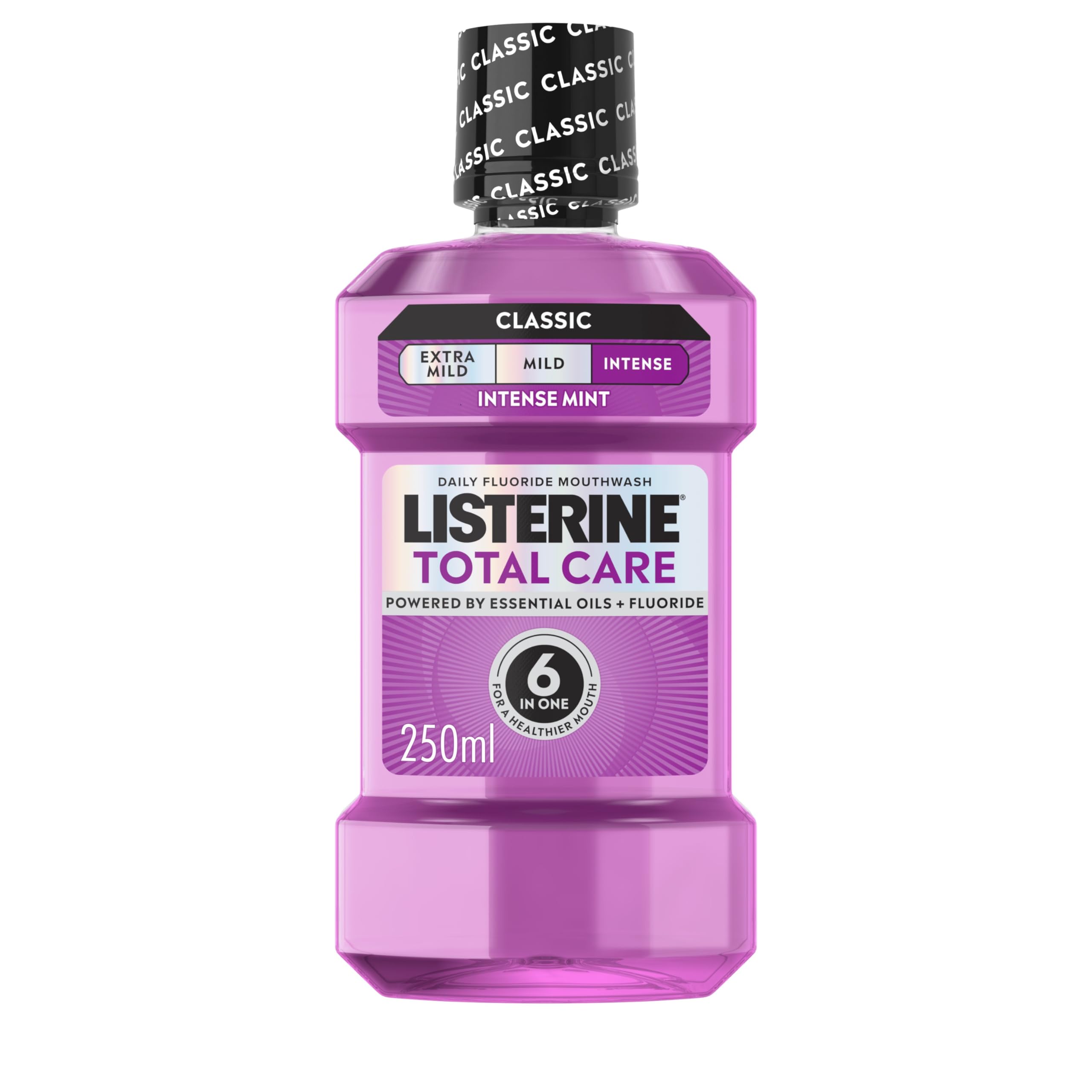 Listerine Total Care Intense Taste Classic Antibacterial Mouthwash (250ml), Fresh Mint Blast Flavour With 6-in-1 Benefits, Helps Reduce Plaque and Freshens Breath