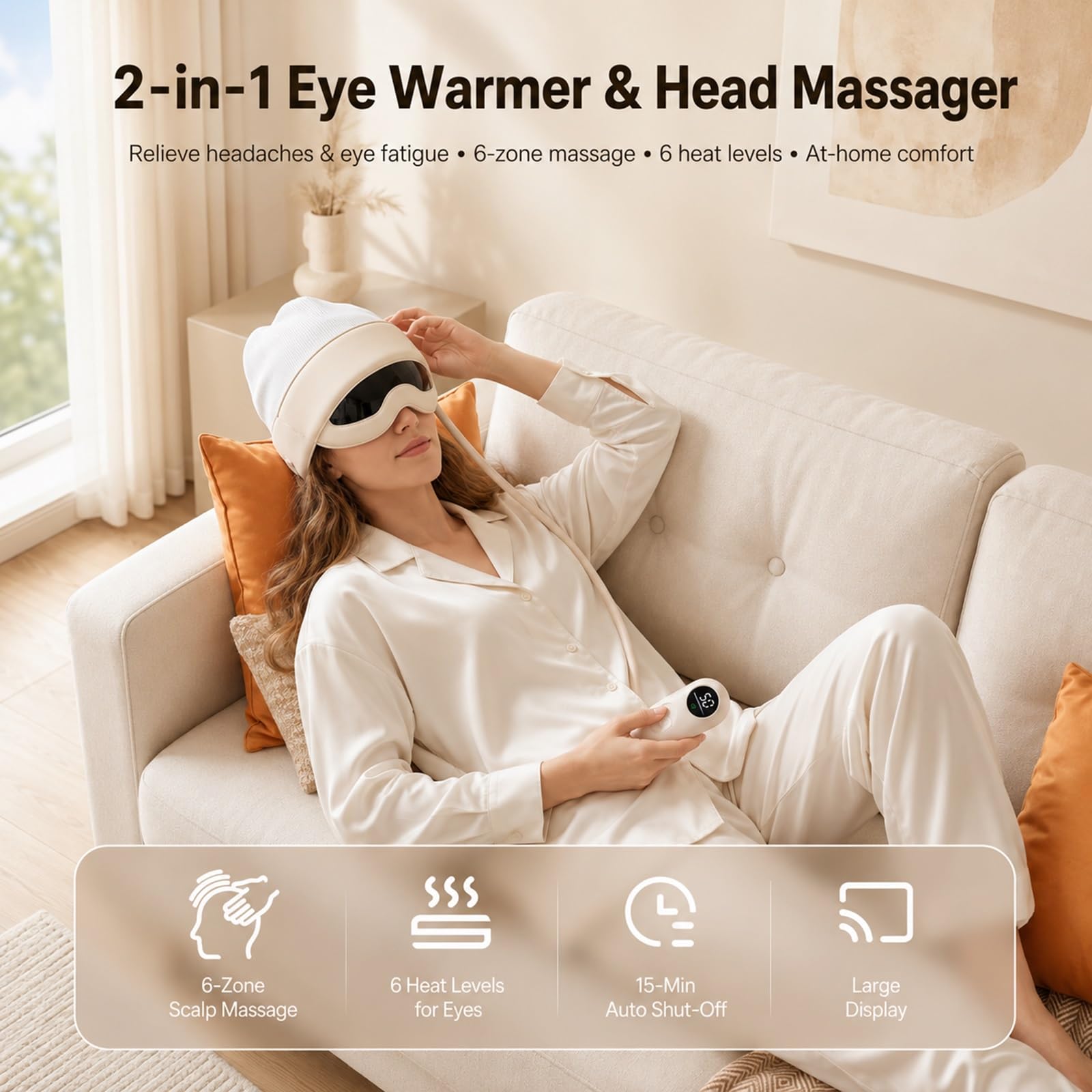 Massaggiatore 2-in-1 Per Testa E Occhi Con Calore A 6 Livelli E Massaggio A Pressione (Kneading) Su 6 Zone, Dispositivo Elettrico Con Telecomando E Visiera Trasparente, Alleviare Lo Stress