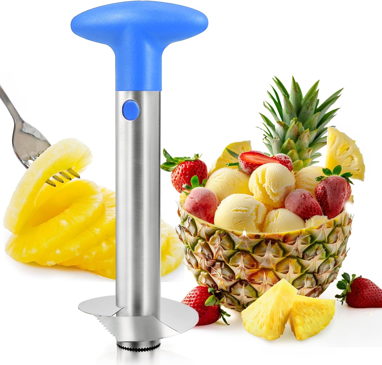 Pineapple Corer, [Upgraded, Reinforced, Thicker Blade] Newness Premium Pineapple Corer Remover, Stainless Steel Pineapple Core Tool for Home & Kitchen with Sharp Blade for Diced Fruit Ring (Blue)