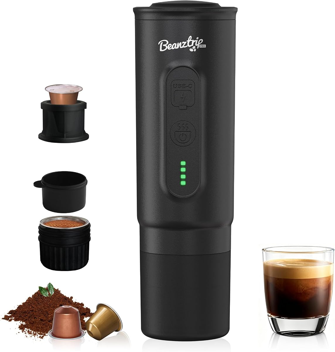 H02PRO Travel Coffee Maker, Portable Espresso Machine for Camping, 20 Bar Mini Coffee Maker Compatible with NS Capsule & Ground Coffee, Battery Operated Self-heating Car Coffee Machines for Travel
