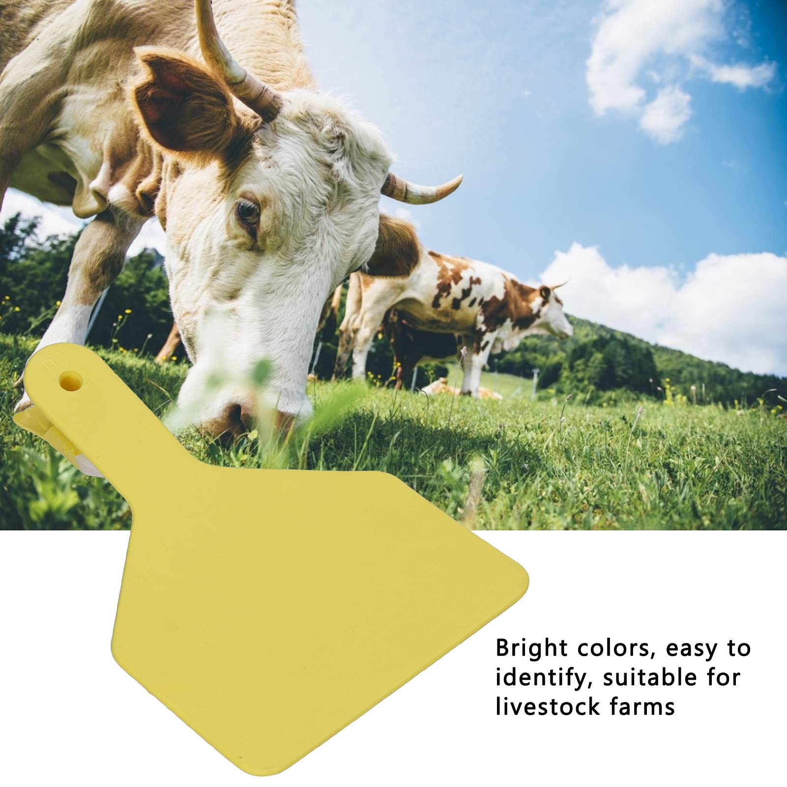 Marcatore per orecchie di mucca, kit di marchi auricolari integrati in plastica da 100 pezzi Etichetta per etichette auricolari per allevamenti di bestiame per identificazione di bovini di vacca Giall