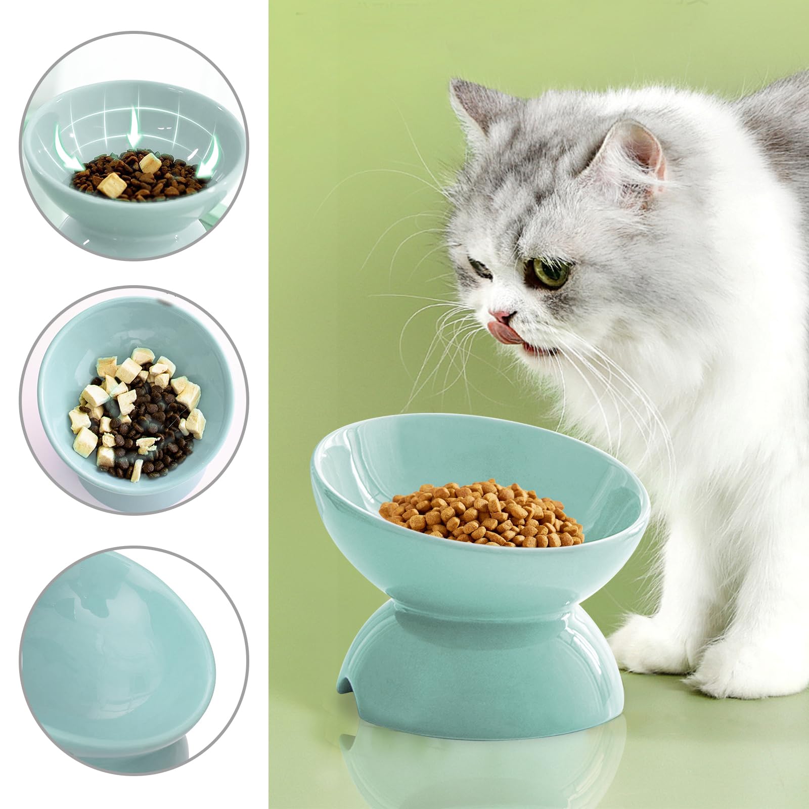 Gamelle Chat Surélevée en Céramique – Set de 2 Gamelle pour Chat Surélevée Antidérapante, Gamelle Ceramique Chat, Mangeoirs et Abreuvoirs pour Chats, Idéale pour Prévenir Les Vomissements