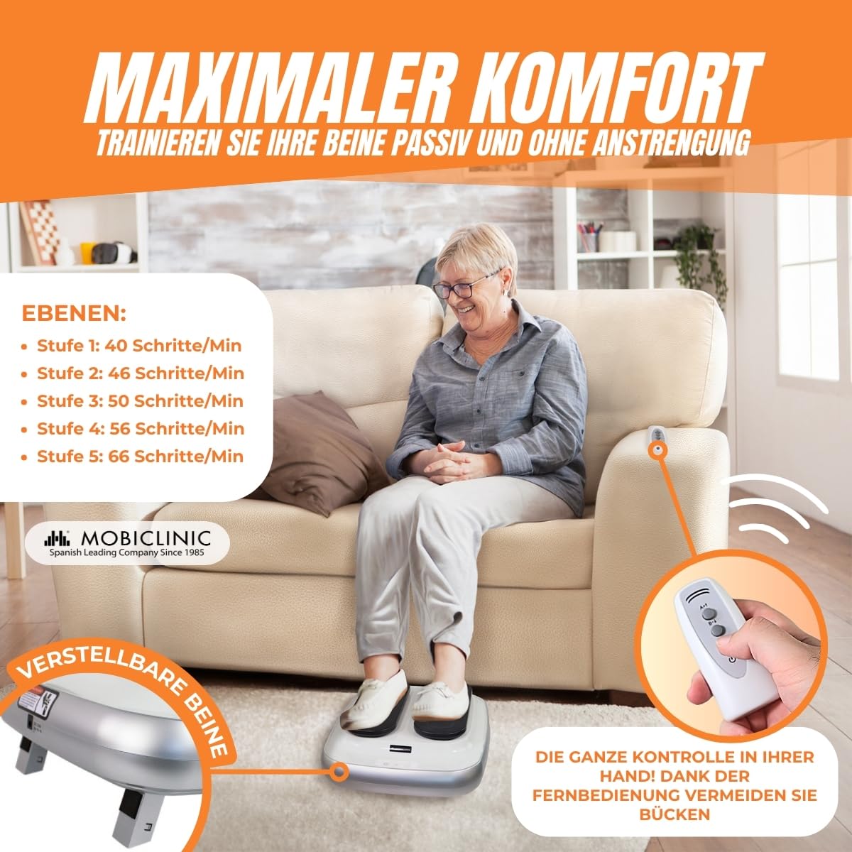Mobiclinic®, Beintrainer, Elektrisch, Legfit, Europäische Marke, Passive Gymnastik, Sitzend gehen, Für senioren, Jugendliche, Mit Fernbedienung, Einstellbare Geschwindigkeit