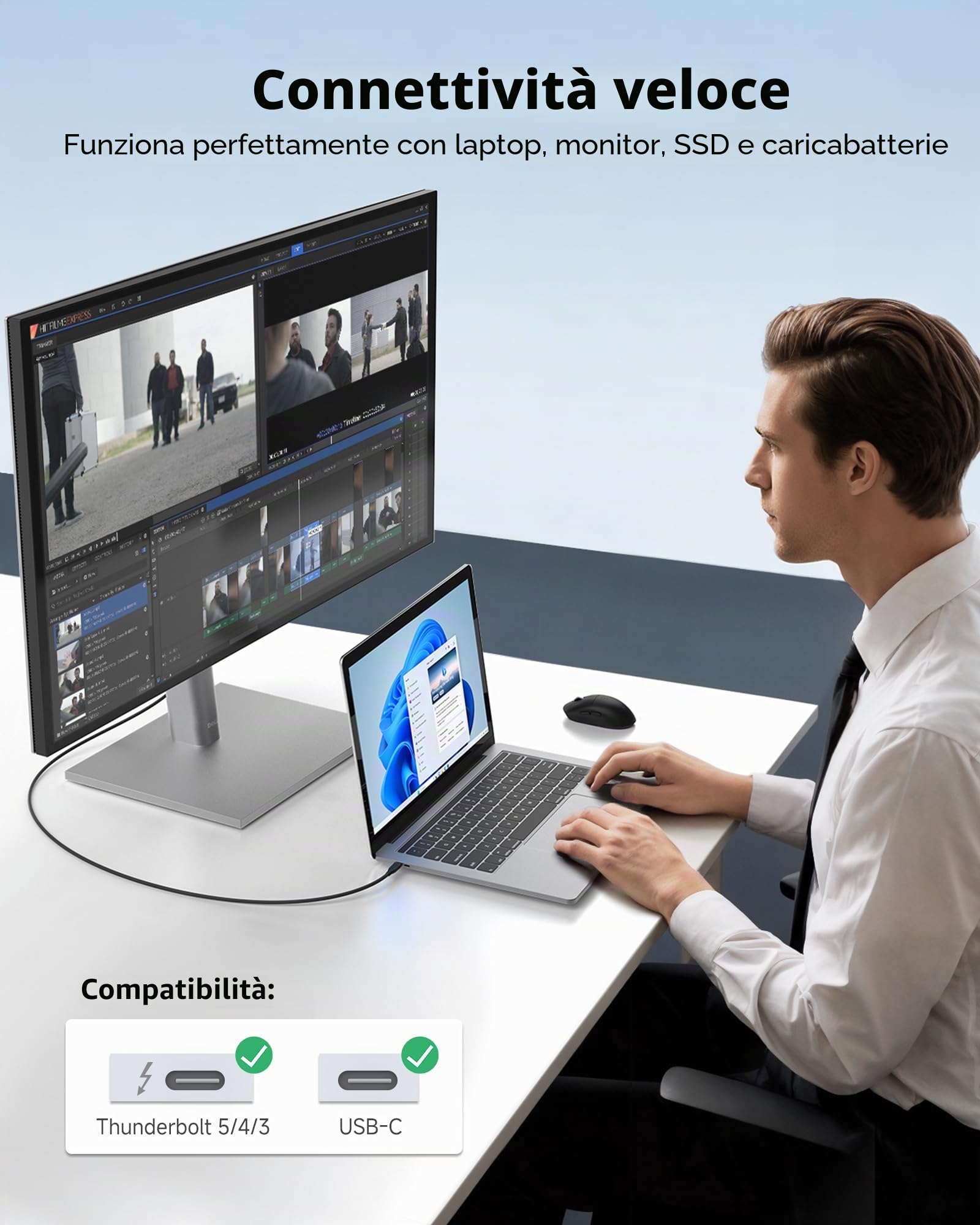 Cable Matters Cavo Thunderbolt 4 attivo 40 Gbit/s, 3 m | Thunderbolt 4/3, USB-C per VR Headset, Dockingstationen, MacBook, Dell XPS, Surface Pro e più