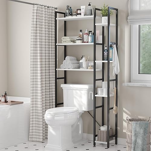 Miniatura 3 de monshey Estante de almacenamiento sobre el inodoro con soporte de papel higiénico, organizador de baño con ganchos, estante de inodoro que ahorra