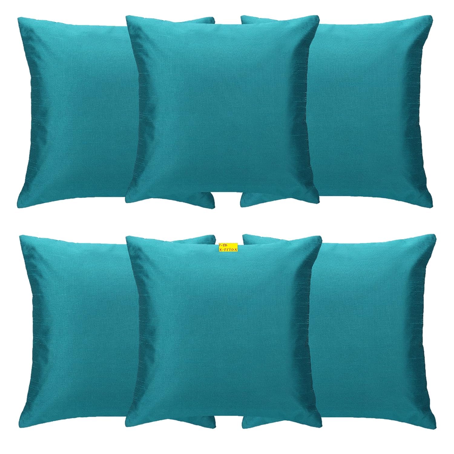 Fab Nation Turquoise Blue Cushion Covers Set of 6 for Home Decor | 200 TC Dupion Silk Fabric | Throw Pillow for Sofa,Couch, Living Room,Diwali | Rectangle Shape -16x16inch-picture-11