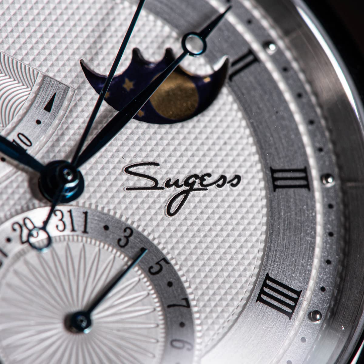 SUGESS Seagull ST2153 - Display automatico in zaffiro con fasi lunari Hi Beat 1963 BNIB, bianco, Cinturino