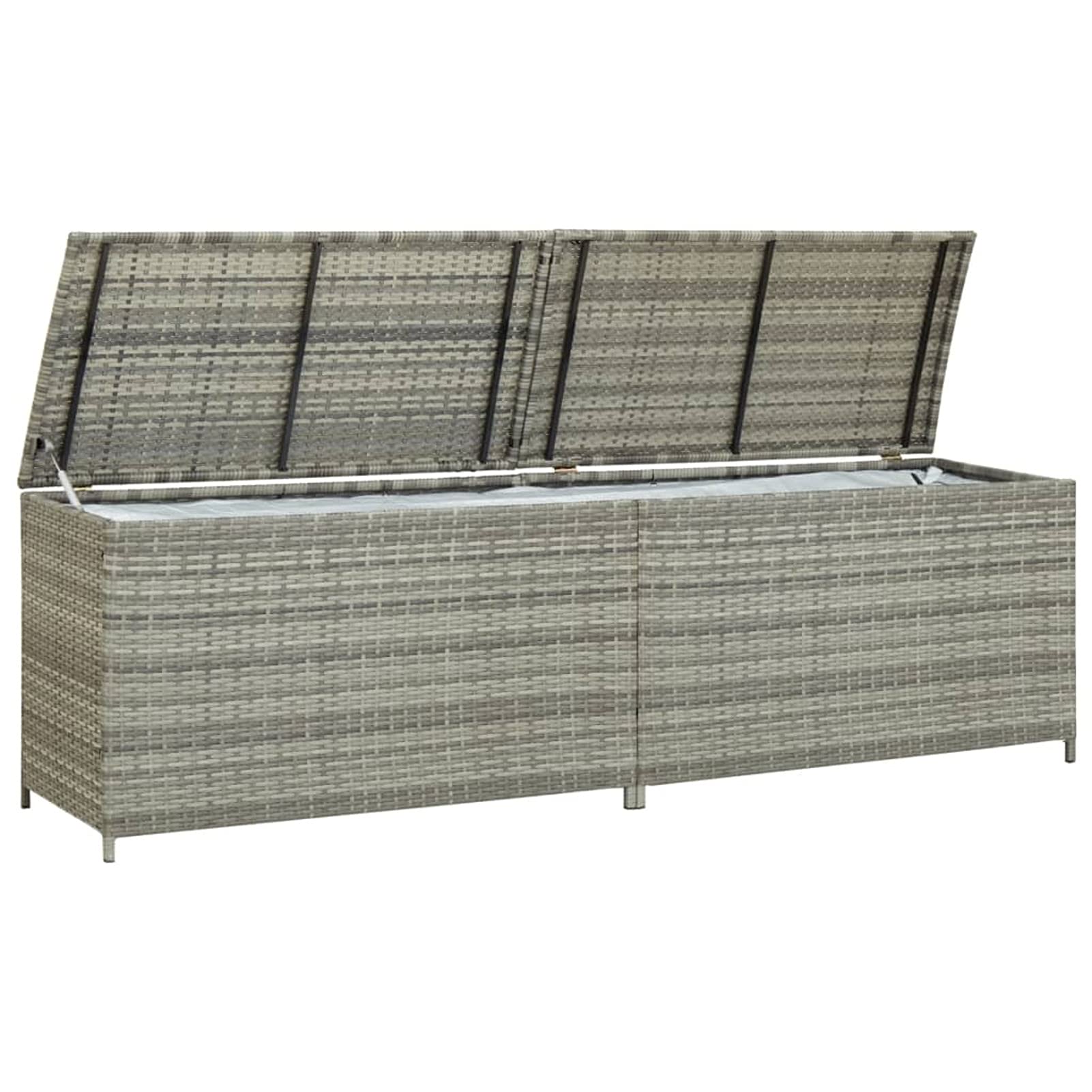 Gecheer Baule da Giardino, Casapanca in Polyrattan con Fodera Protettiva, 200x50x60 cm, Grigio, per Oggetti da Giardino, Cuscini e Accessori