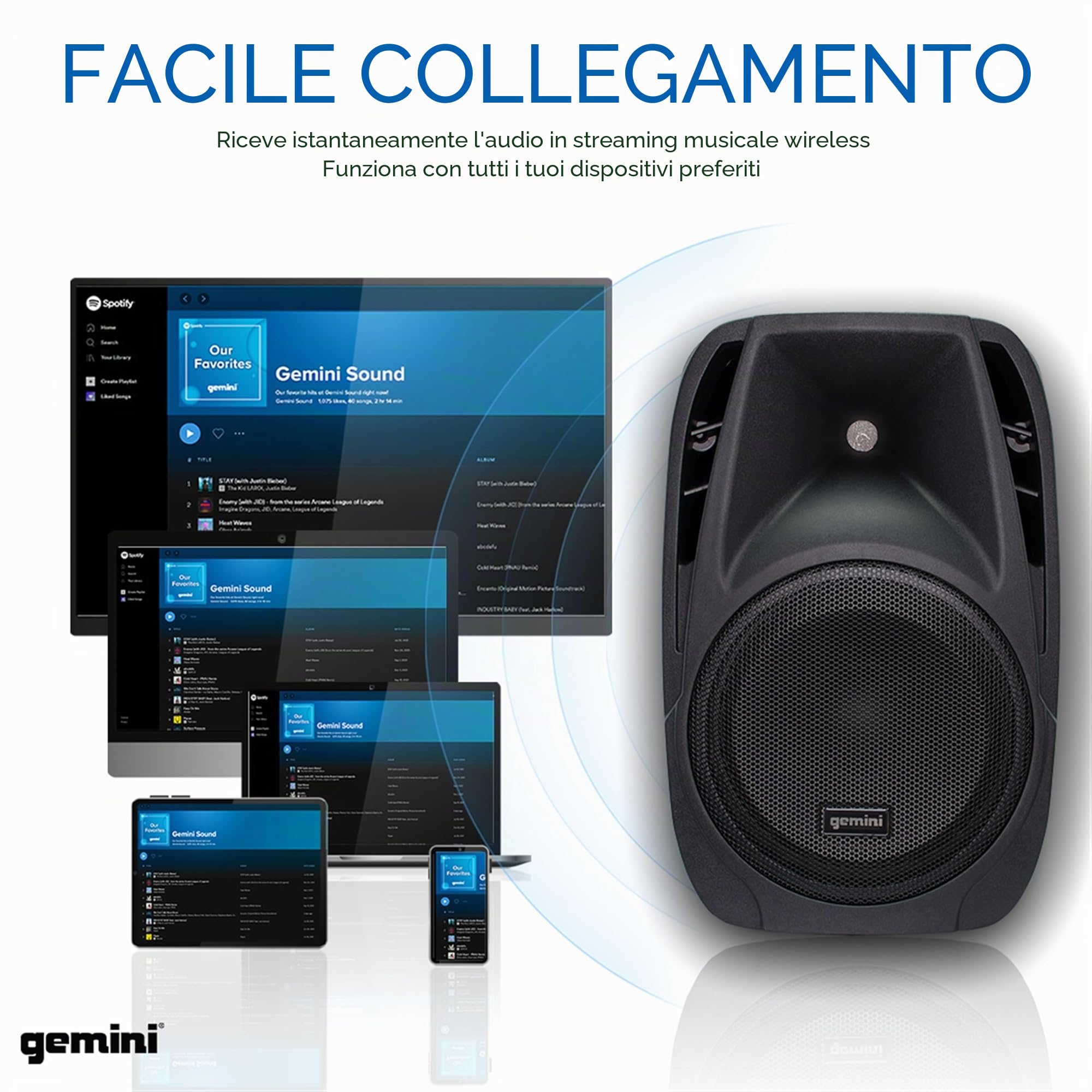 Gemini ES-210MXBLU - Sistema PA portatile Bluetooth con mixer alimentato staccabile