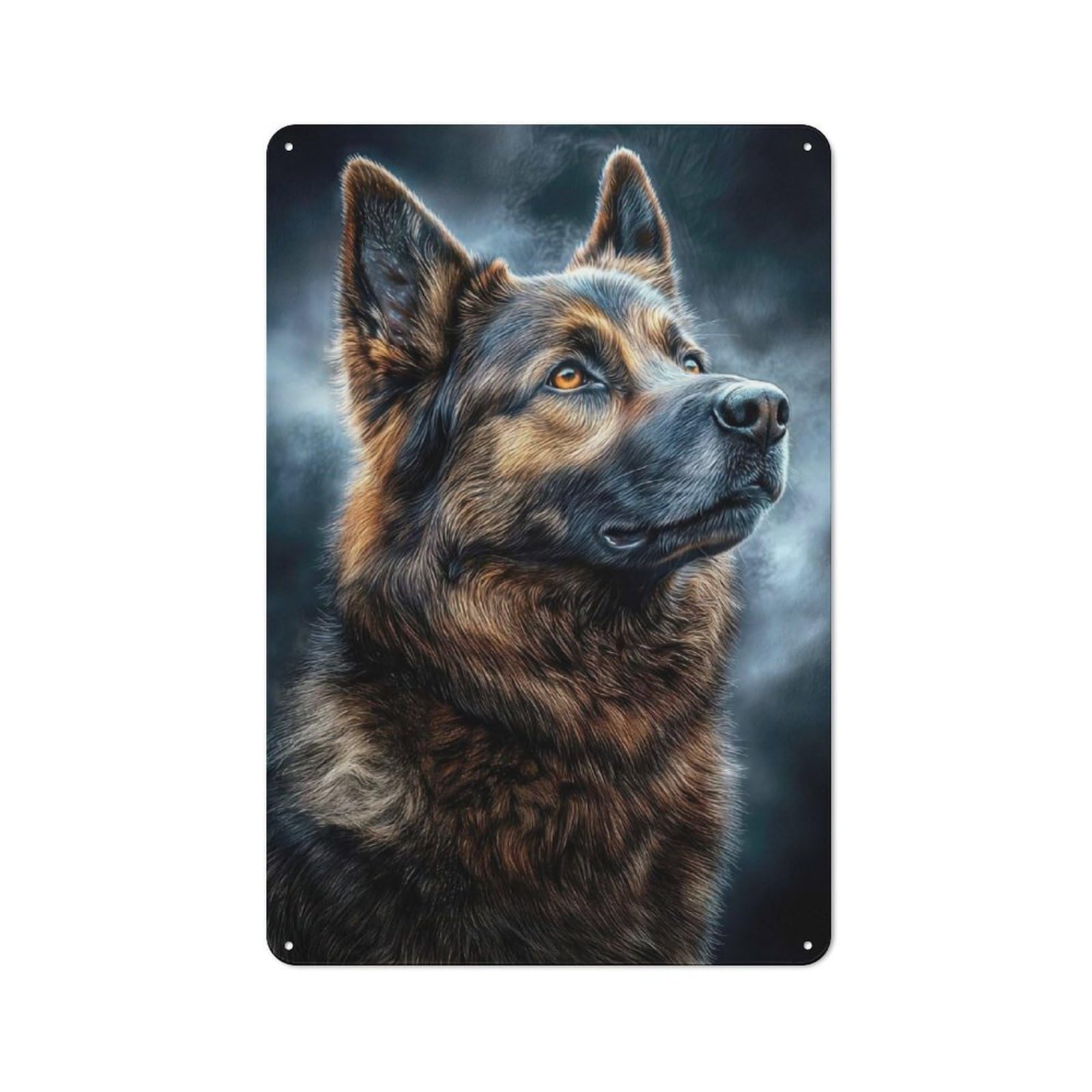 Junmoney German Shepherd Portrait 30X20cm Rustic Metal Sign With For Hobby Room Or Studio, Metal Sign Decor For Hobby Rooms And Studios