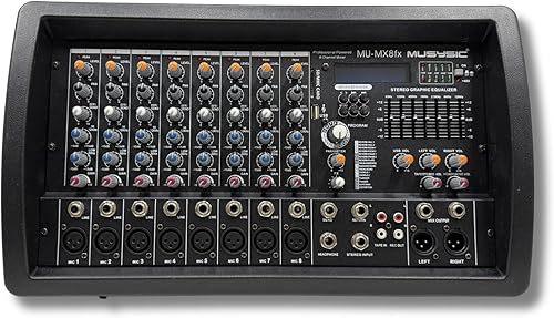 MUSYSIC PROFESIONAL 8 CANALES 8000W MEZCLADOR DE POTENCIA CON Efectos de sonido DSP reales y BluetoothUSBSDFM Función de radio MU-MX8fx