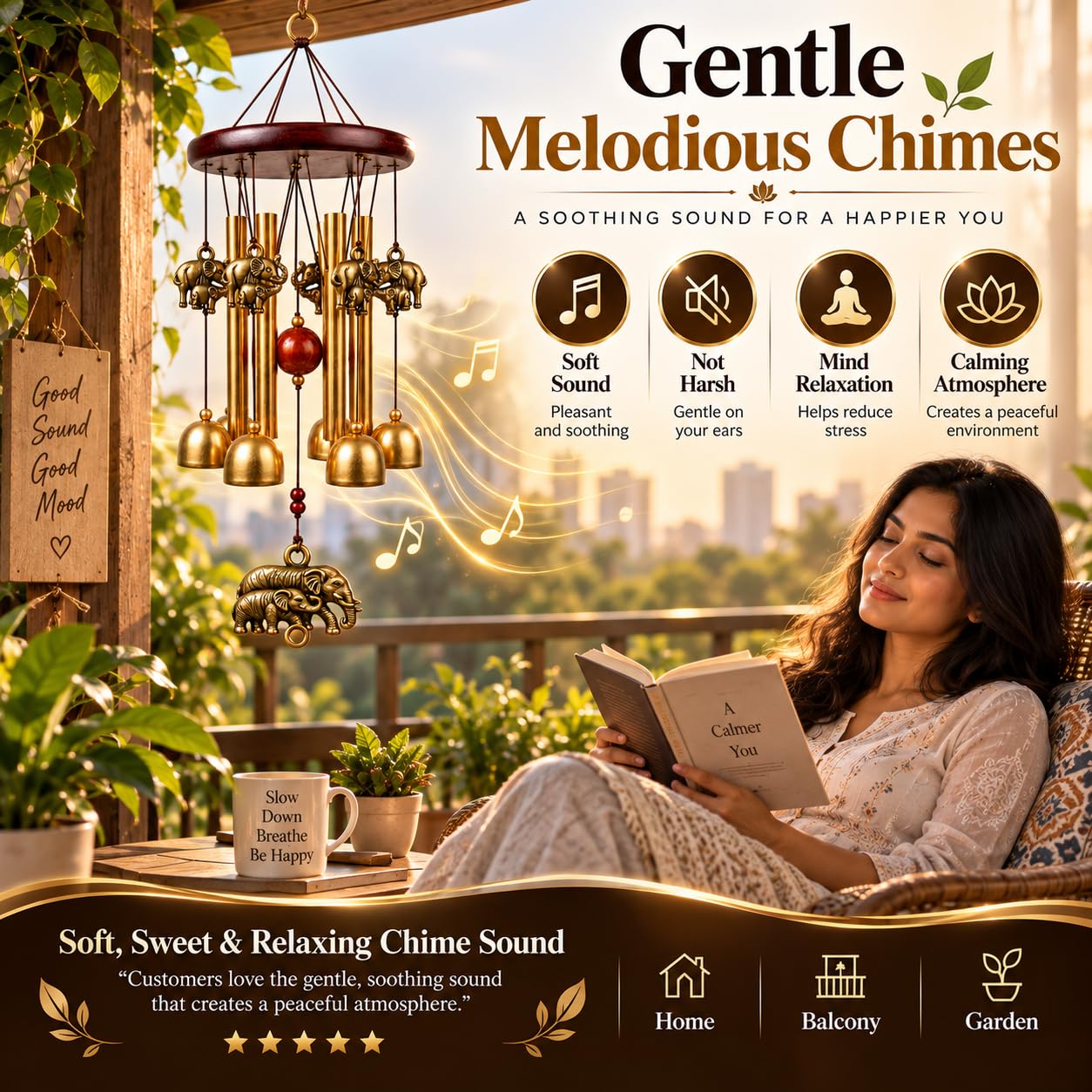 Elephant Wind Chime - Good Luck & Serenity -5