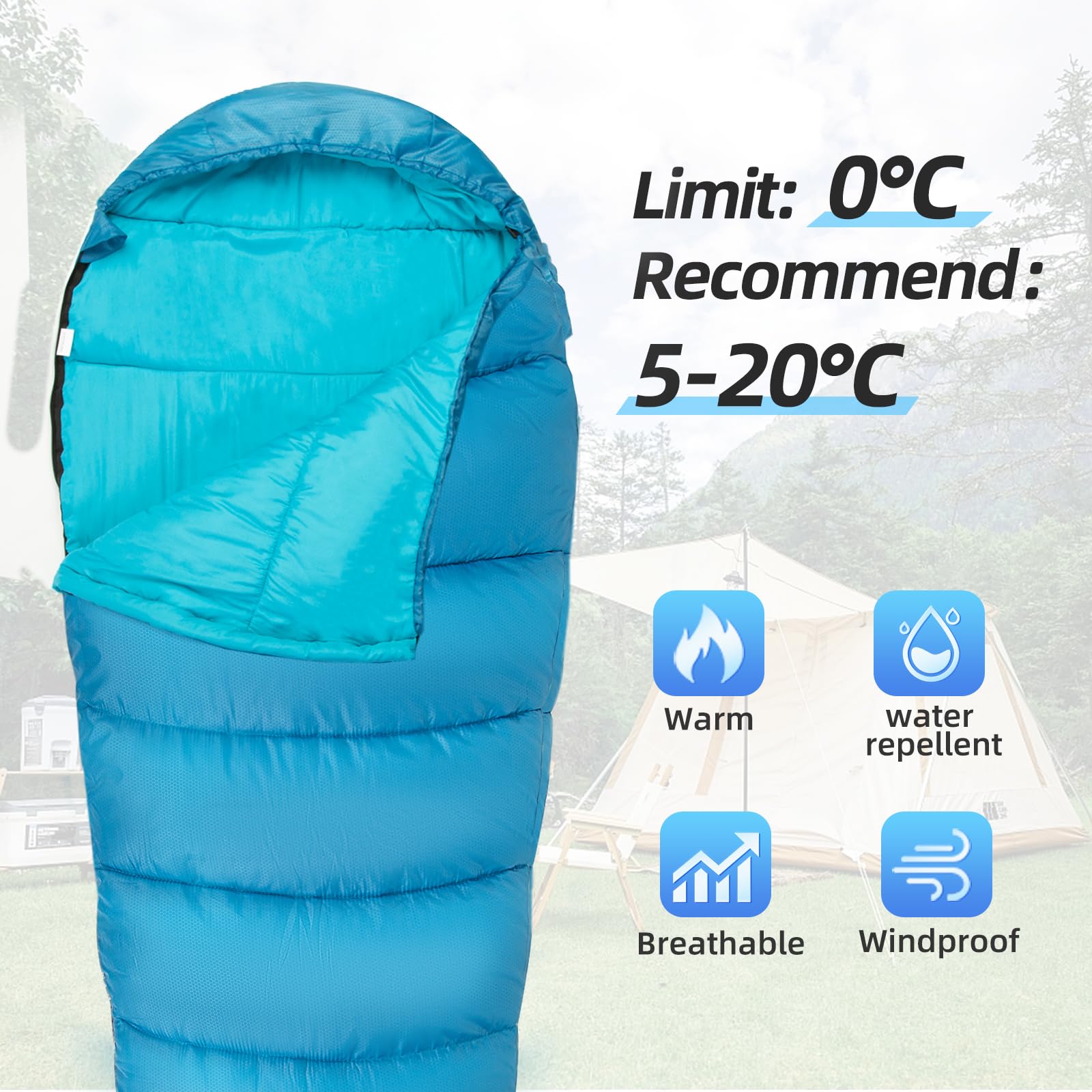 Forceatt Sacco a pelo, 5℃~25℃ 3-4 stagioni ultraleggero e compatto, invernale/estate all'aperto Sacco a pelo mummia, leggero percampeggio, festival, viaggi, uso interno ed esterno