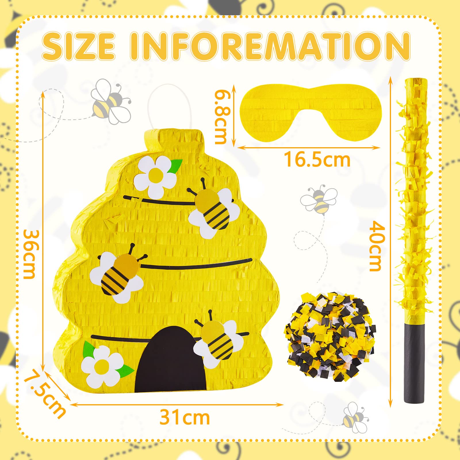 Beehive Gender Reveal Pinata a tema alveare Pinata con benda, bastone e coriandoli Rivelazione di genere Forniture per Baby Shower Girl Boy Compleanno Party Decorationsk