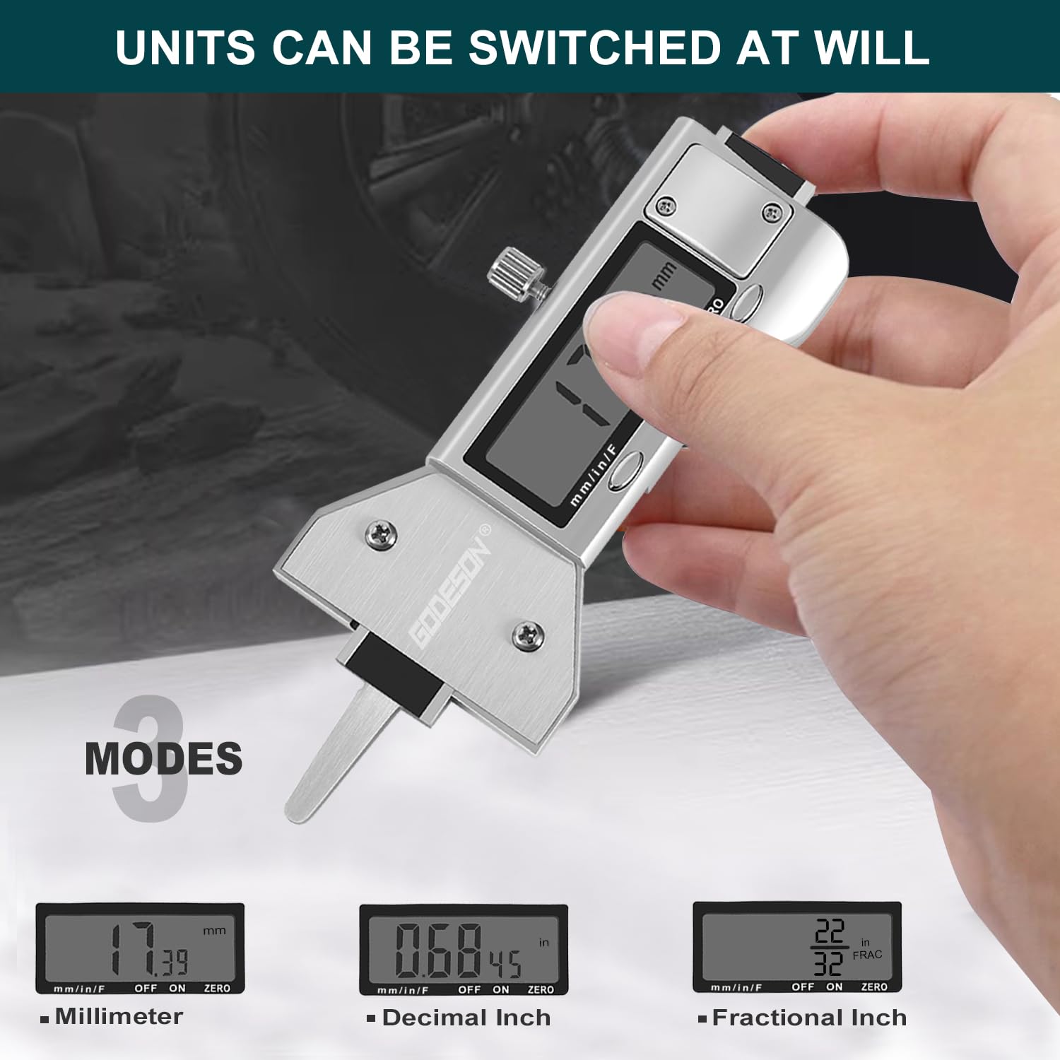 GODESON Metal Digital Tire Tread Depth Gauge, LCD