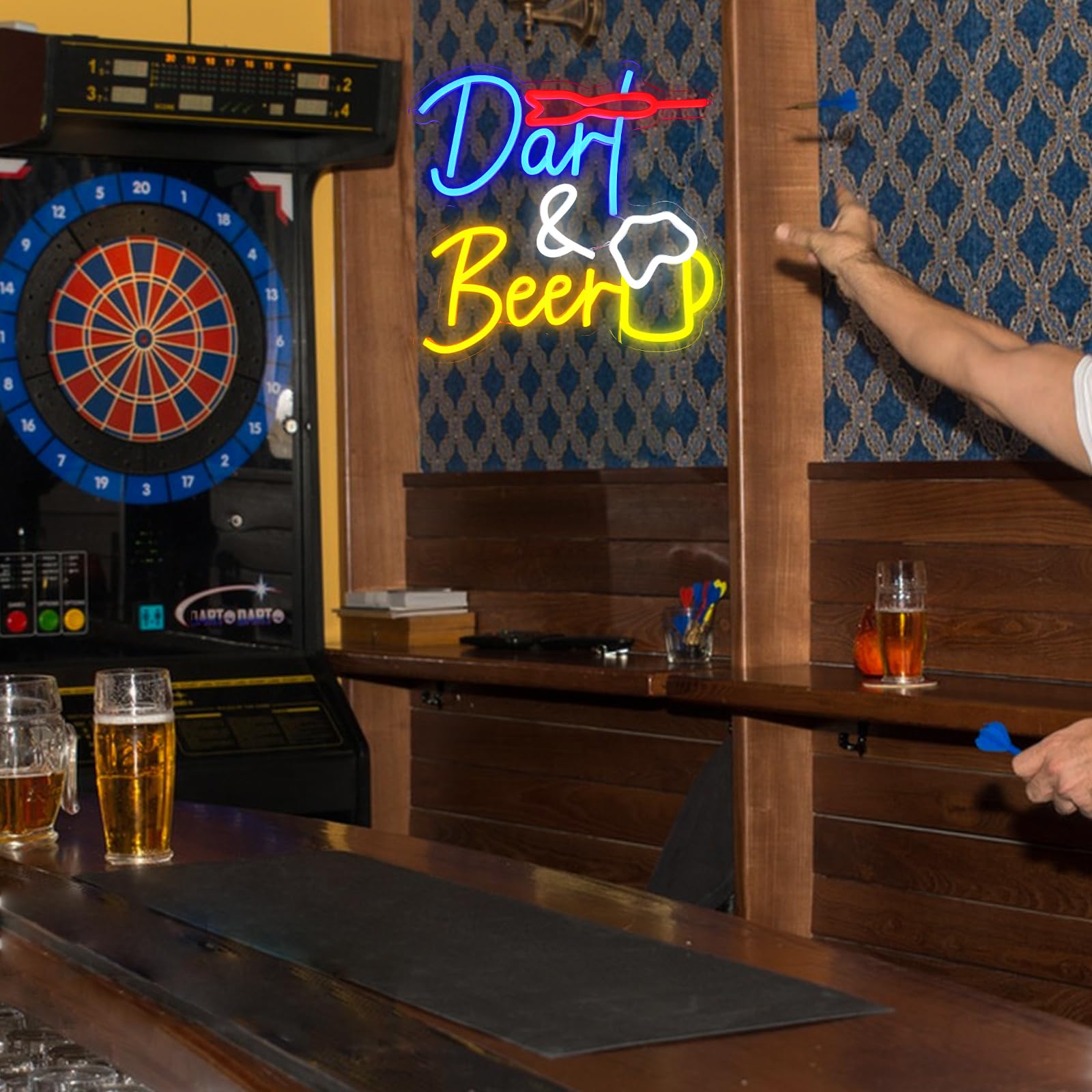 Dart Bier Neon Schild Darts Bar Led Neon Schild Wand Beer Bar Neon Sign Game Led Schild für Bier Bar Resturant Wohnzimmer Schlafzimmer Männerhöhle Party Home Dekor Store Geschenke