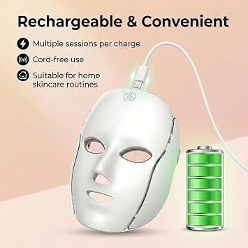 7 Colour LED Face & Neck Skincare Mask | At-Home LED Beauty Mask for Facial & Neck Care | Supports Brighter, Smoother-Looking Skin | Comfortable Home Skincare Device