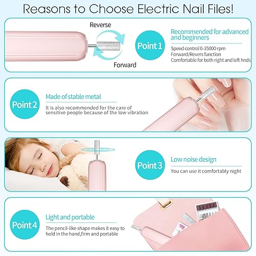 Miniatura 9 de Taladro de uñas eléctrico, kit profesional de manicura y pedicura, juego de lima de uñas eléctrico inalámbrico, herramientas de pedicura recargables