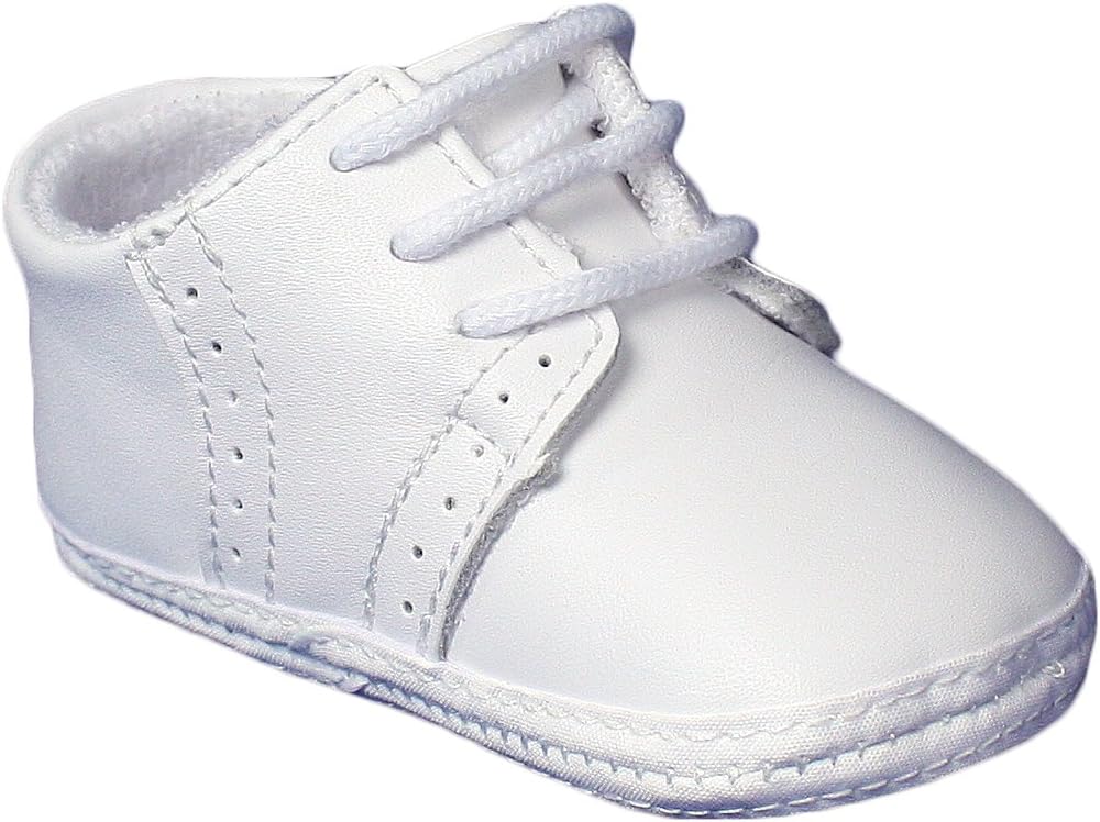 Baby Boys All White Genuine Leather Saddle Oxford Crib Shoe with Perforations - 4