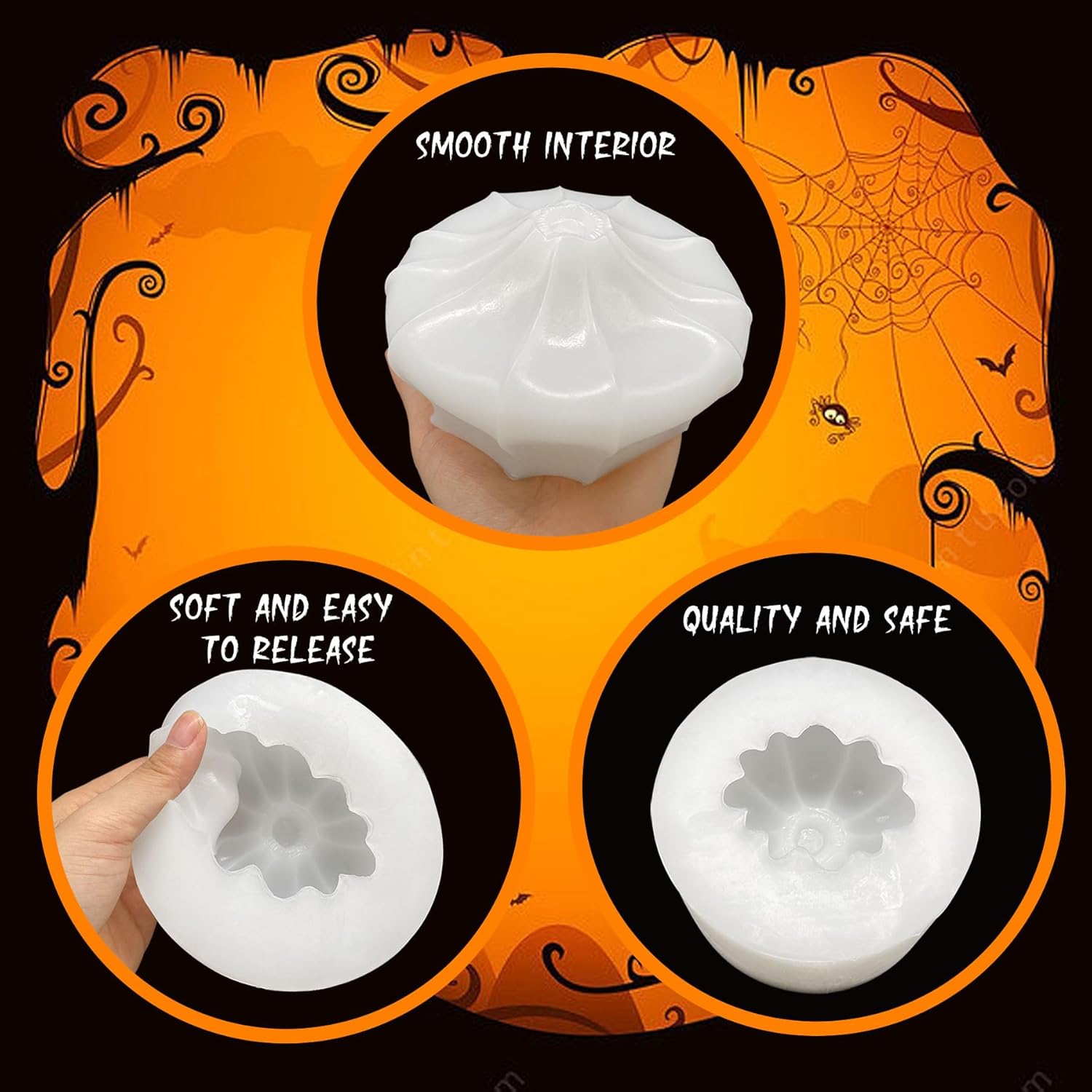 Halloween Candle Mold for Candle Making, 3D Silicone Mold for Resin Casting DIY Plaster Polymer Clay Home Decoration (Large Pumpkin)