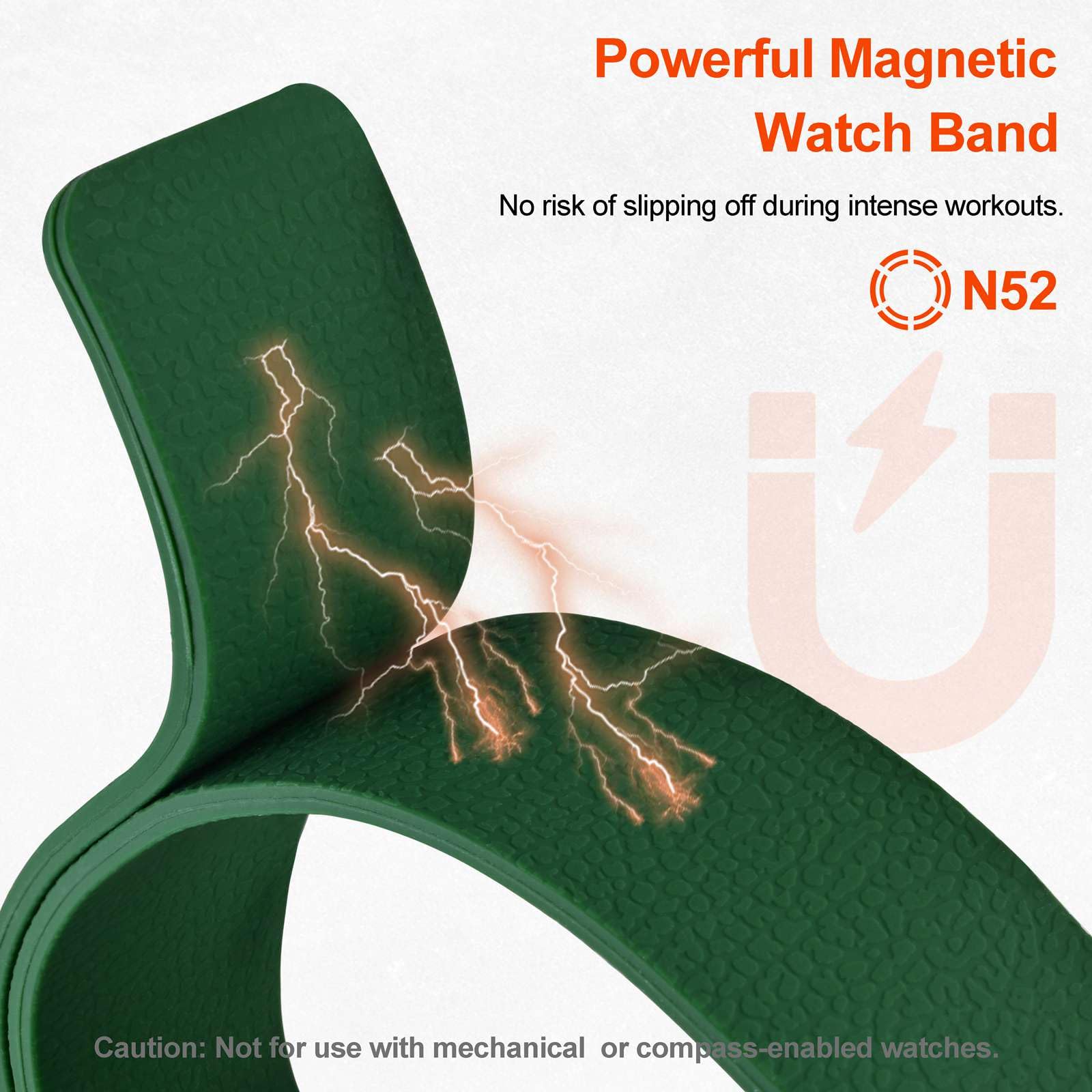 Magnetic Silicone Watch Bands, Lychee Texture, Quick Release Sporty Strap, Band Width 18mm 20mm 22mm - 4