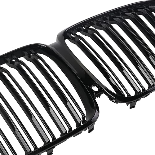Miniatura 48 de Parrilla de riñón para parachoques delantero, color negro brillante, compatible con BMW X5 E70 X6 E71 2007-2014 doble listón doble línea Láminas
