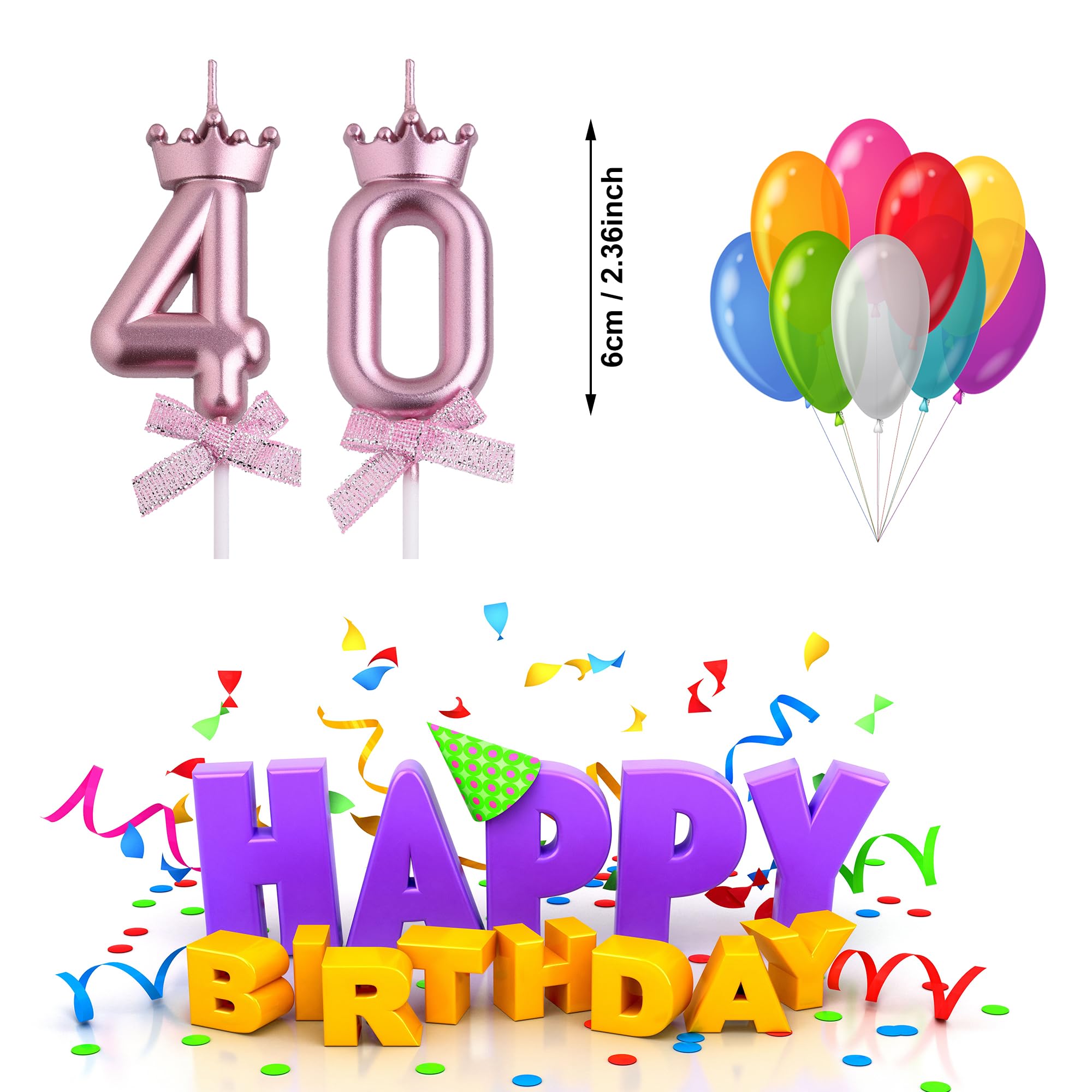 Velas de cumpleaños número 40, velas de cumpleaños con números de 40 años para hombres y mujeres, decoración de tarta de feliz cumpleaños, regalos para la celebración del 40 aniversario de boda