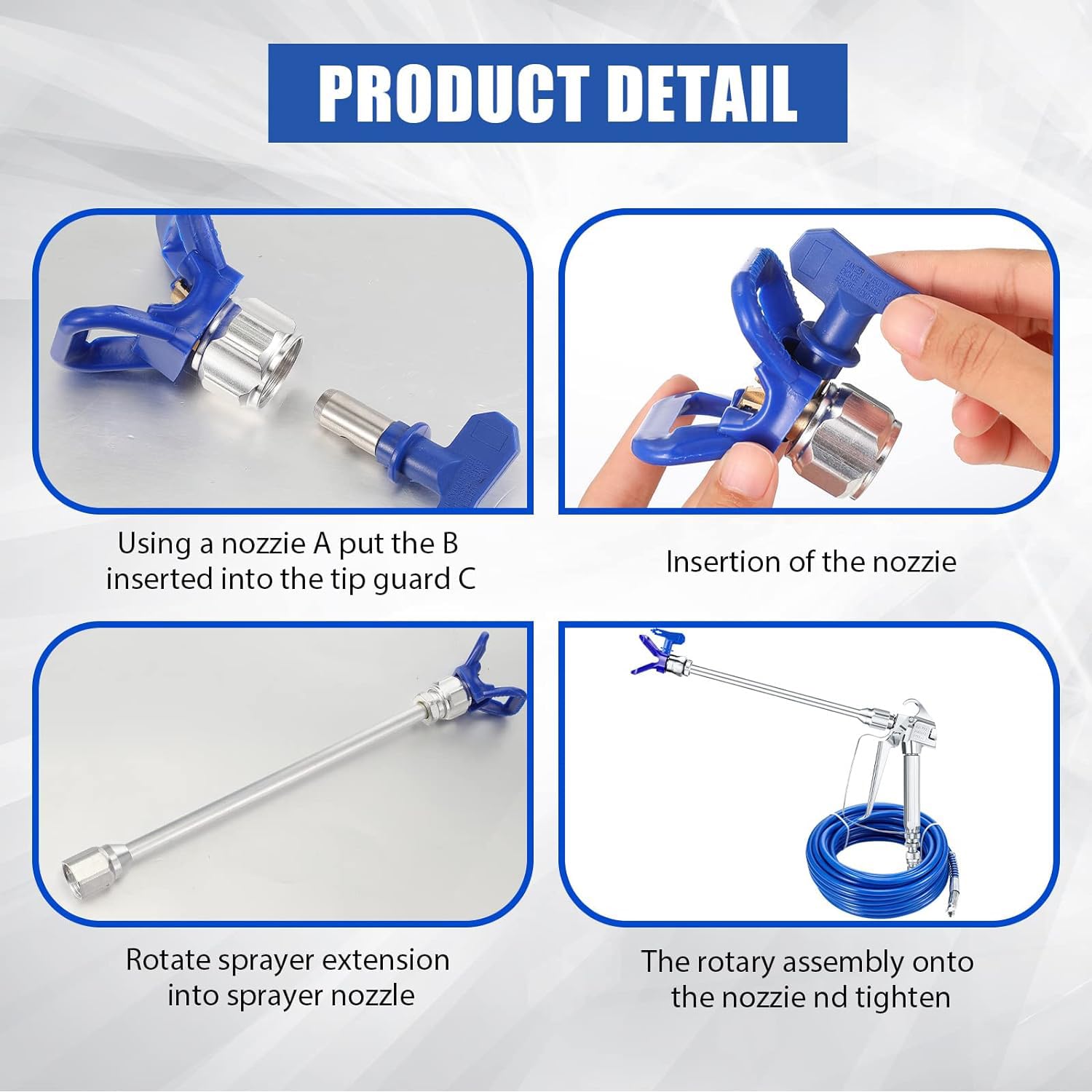 15 pezzi Pistola a Spruzzo per Verniciare Airless e Tubo Flessibile Kit, con Prolunga Ugello,5 ugelli airless,60 Mesh Elementi Filtranti