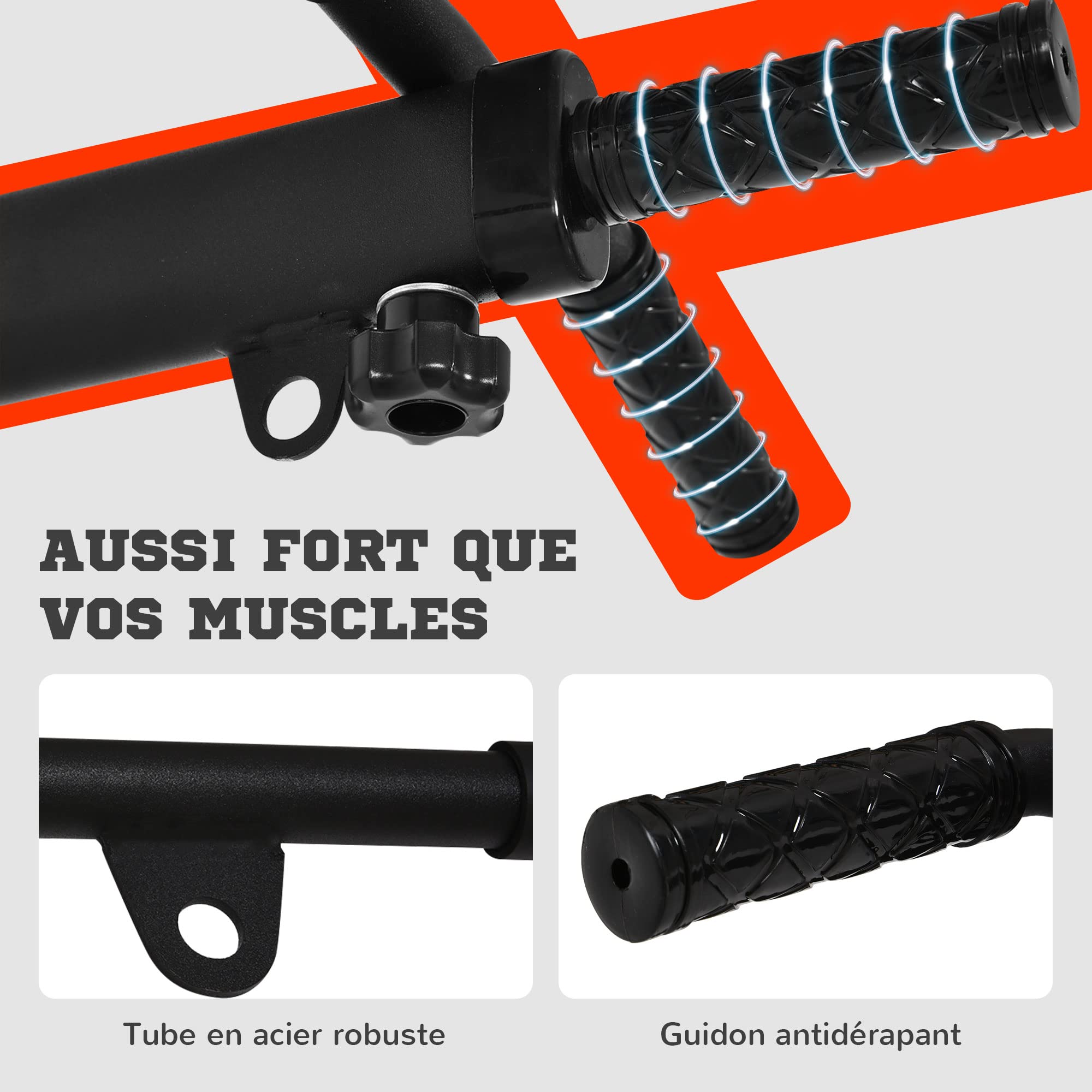 HOMCOM Barre de traction barre de Fitness fixation murale support sac de frappe ou sangles TRX intégré charge max. 150 Kg acier noir