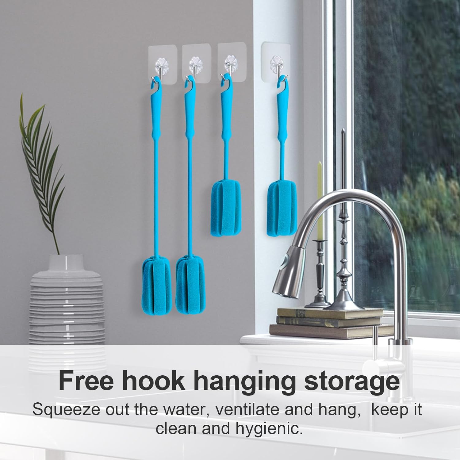 4PCS Blue Soft Sponge Bottle Cleaning Brush Plastic Handle Cup Scrubber Washing Brush vase Pot Cleaner (2 Size 10'15')