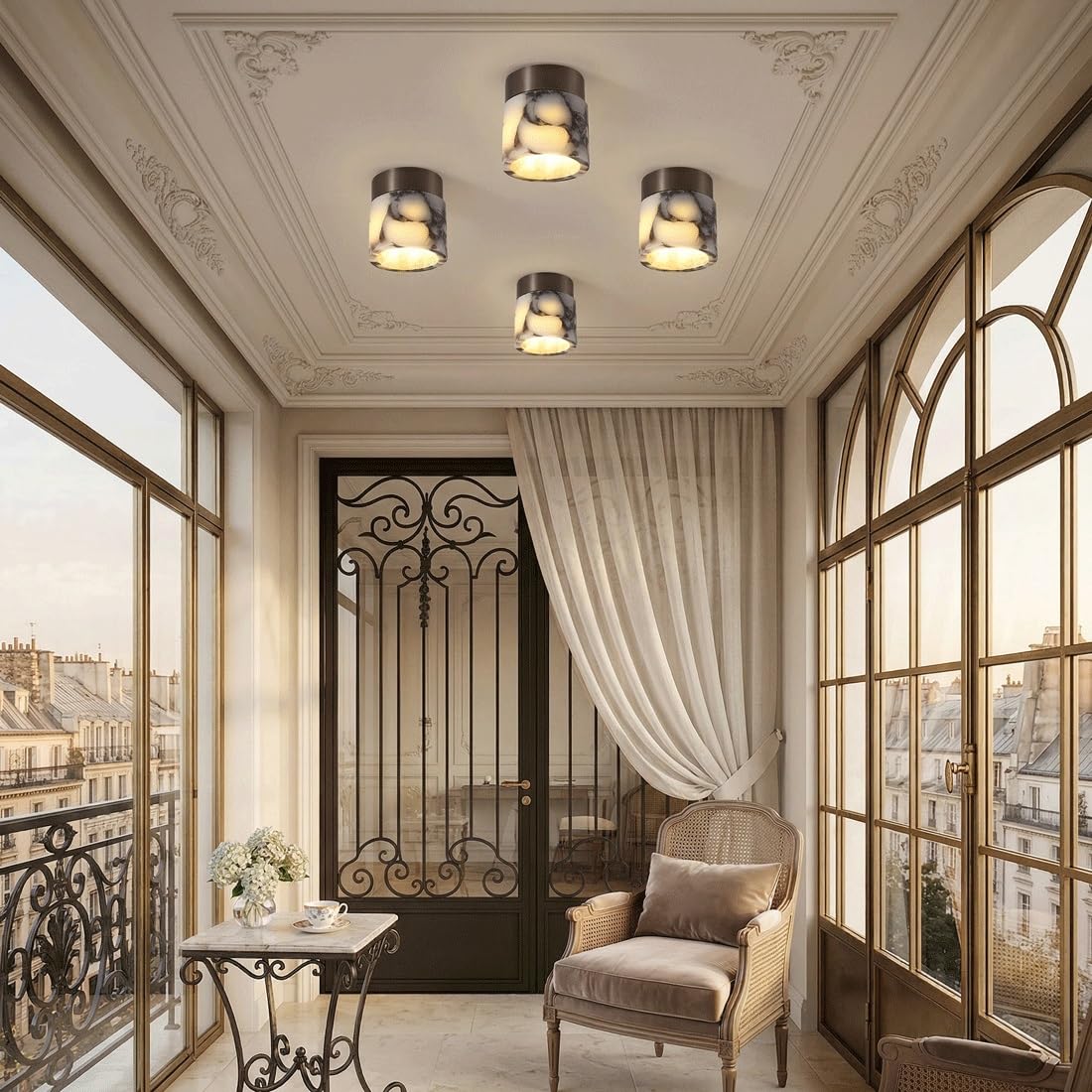 Minimalistyczna luksusowa lampa sufitowa w stylu kamienia, elegancki ekran cylindryczny ze sztucznym marmurem teksturą, wyrafinowany przezroczysty wzór kamienia, wpuszczana oprawa oświetleniowa do