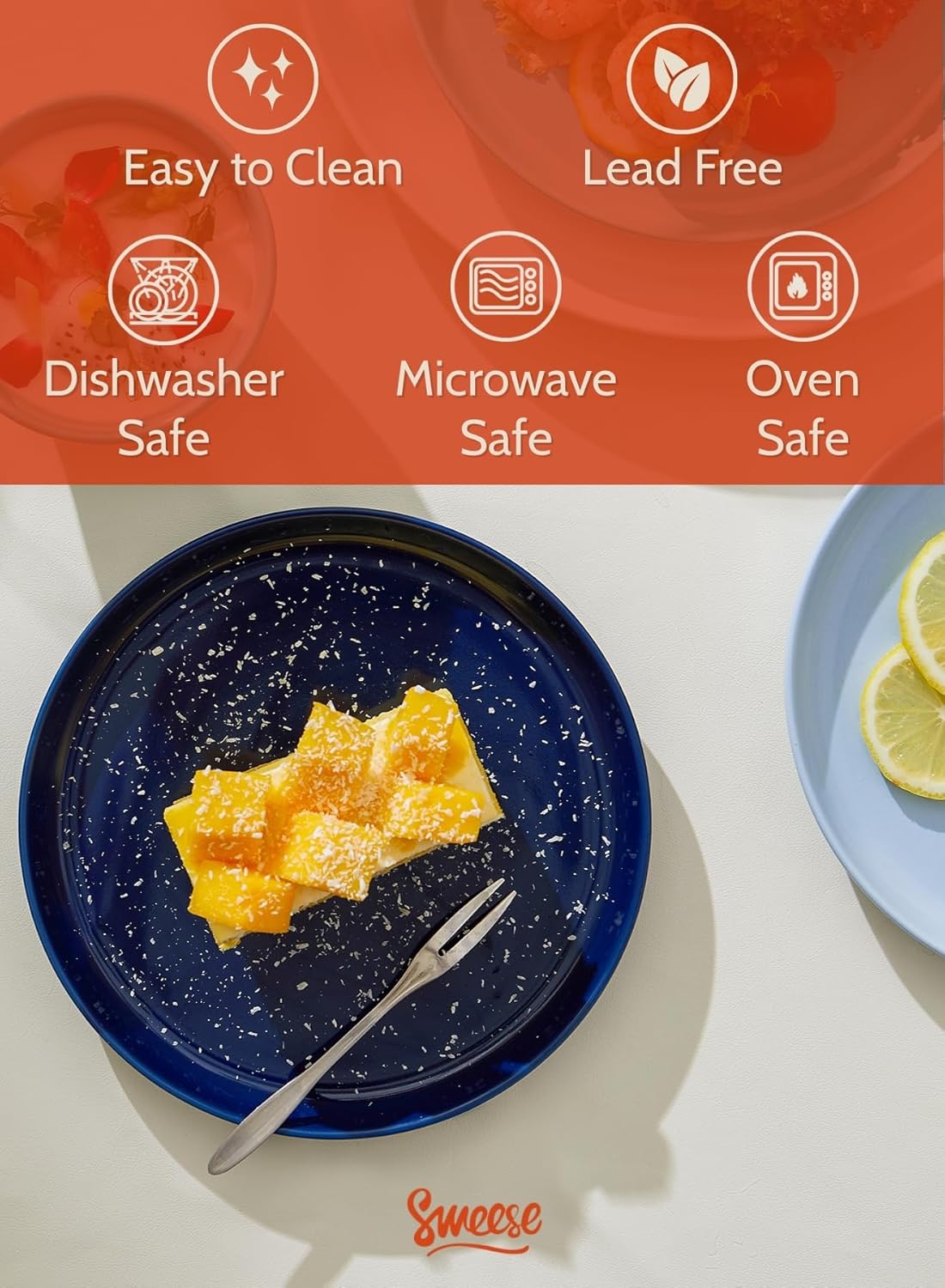 Sweese Porcelain Dessert Plates 7.4 Inch - Set of 6, Salad Appetizer Plates, Microwave Dishwasher Safe, Scratch Resistant, Blue - Image 3